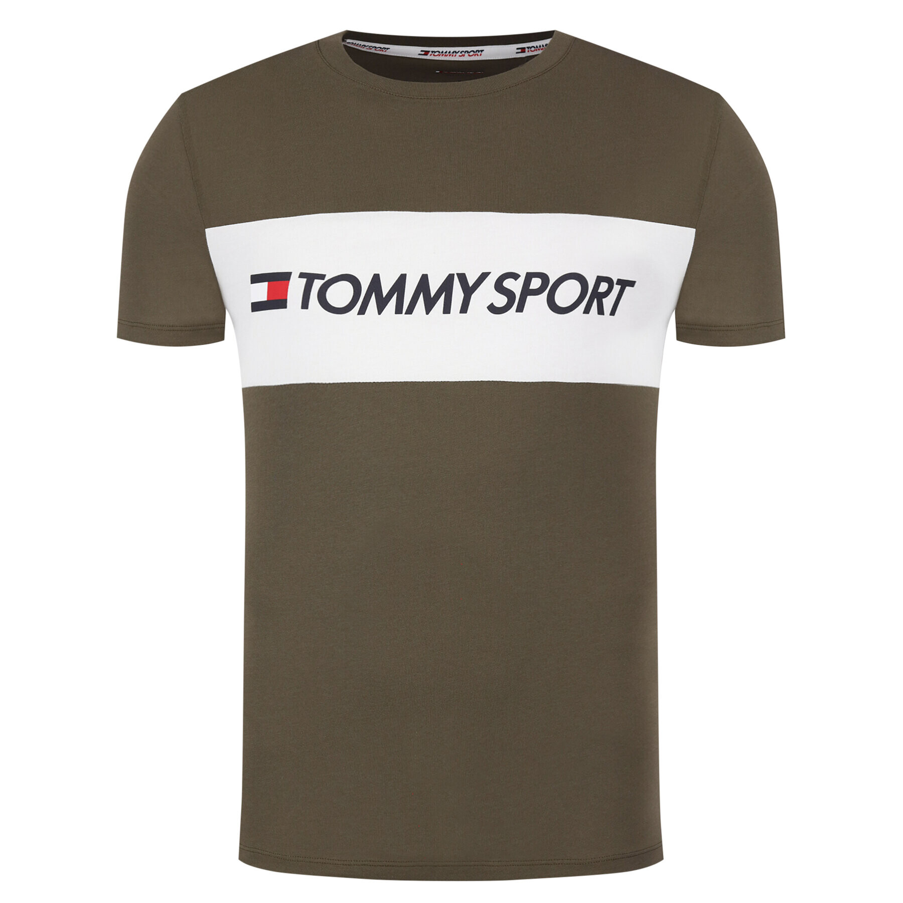 Tommy Sport Majica Colourblock Logo S20S200375 Zelena Regular Fit - Pepit.si