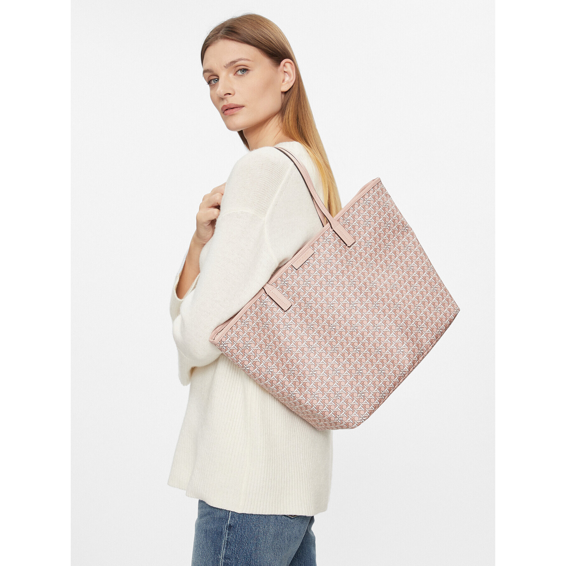 Tory Burch Ročna torba Basketweave Tote 145634 Roza - Pepit.si