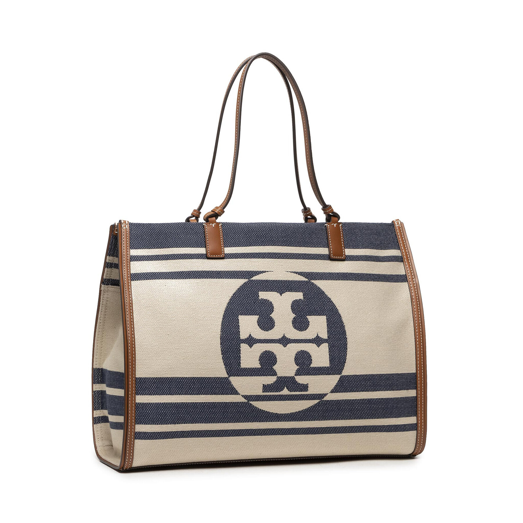 Tory Burch Ročna torba Ella Jacquard Stripe Tote 88083 Bež - Pepit.si