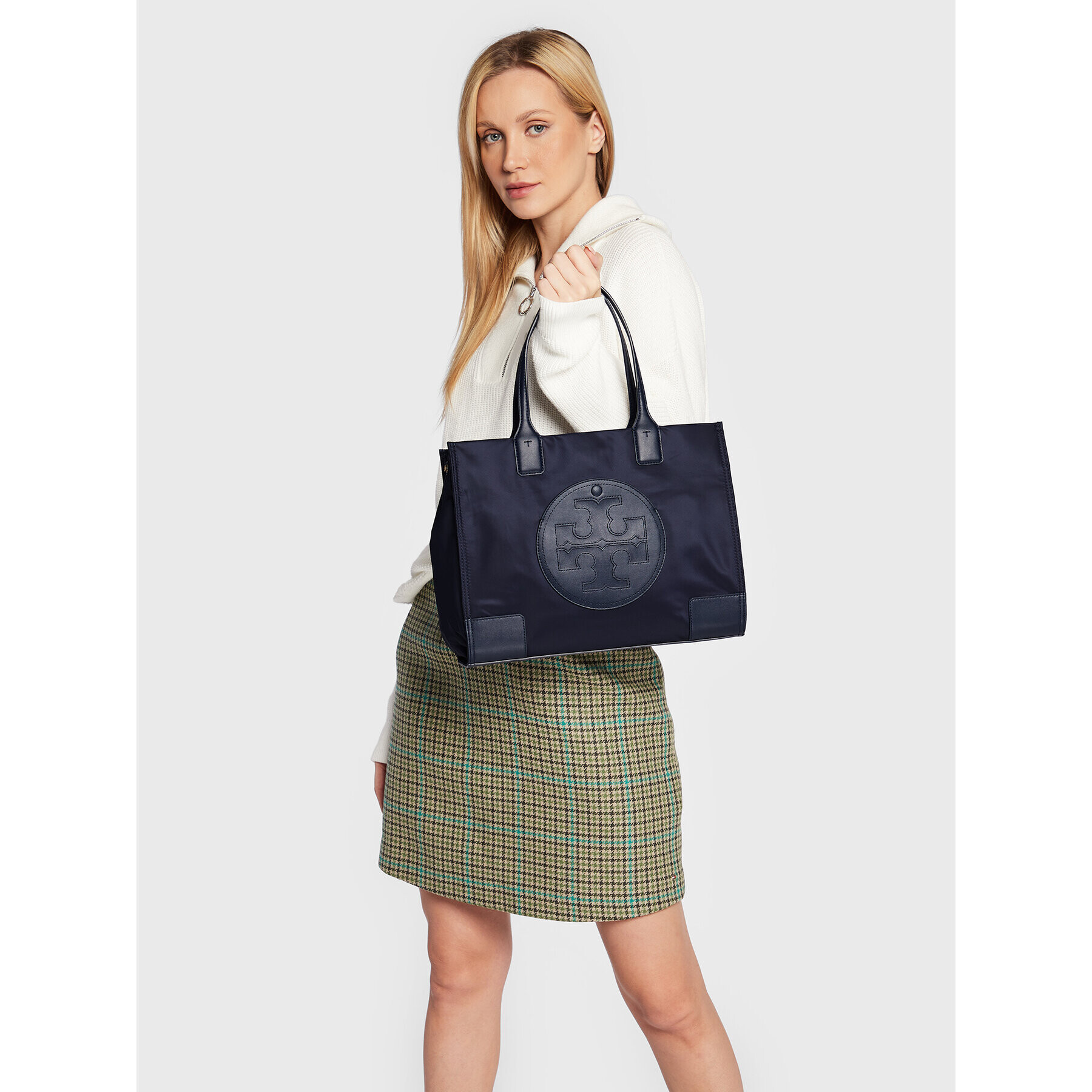 Tory Burch Ročna torba Ella Small Tote 88578 Mornarsko modra - Pepit.si