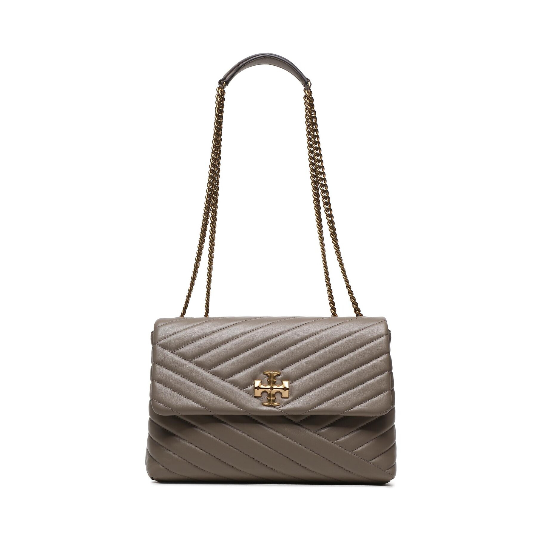 Tory Burch Ročna torba Kira Chevron Convertible Shoulder Bag 90446 Siva - Pepit.si