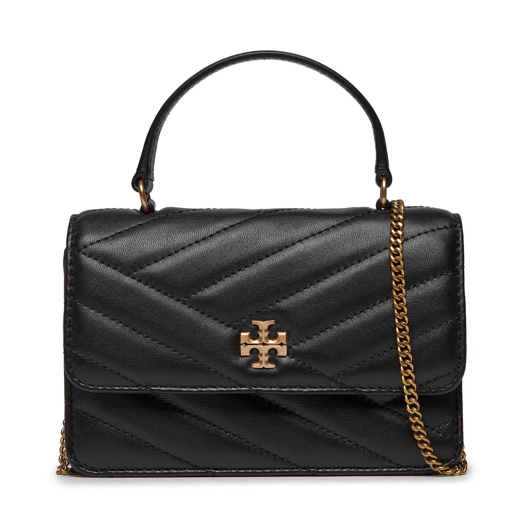 Tory Burch Ročna torba Kira Chevron Mini Top Handle Chain Wallet 152356 Črna - Pepit.si