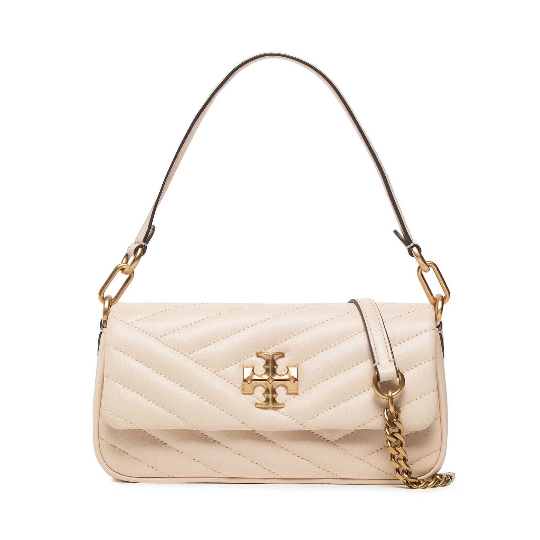 Tory Burch Ročna torba Kira Chevron Small Flap Shoulder Bag 90456 Bež - Pepit.si