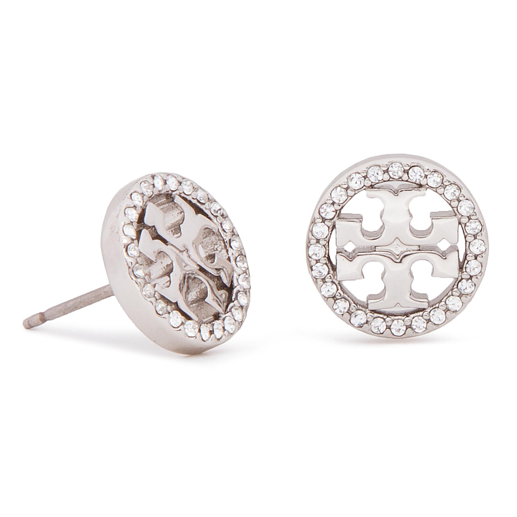 Tory Burch Uhani Crystal Logo Circle Stud Earring 53422 Srebrna - Pepit.si