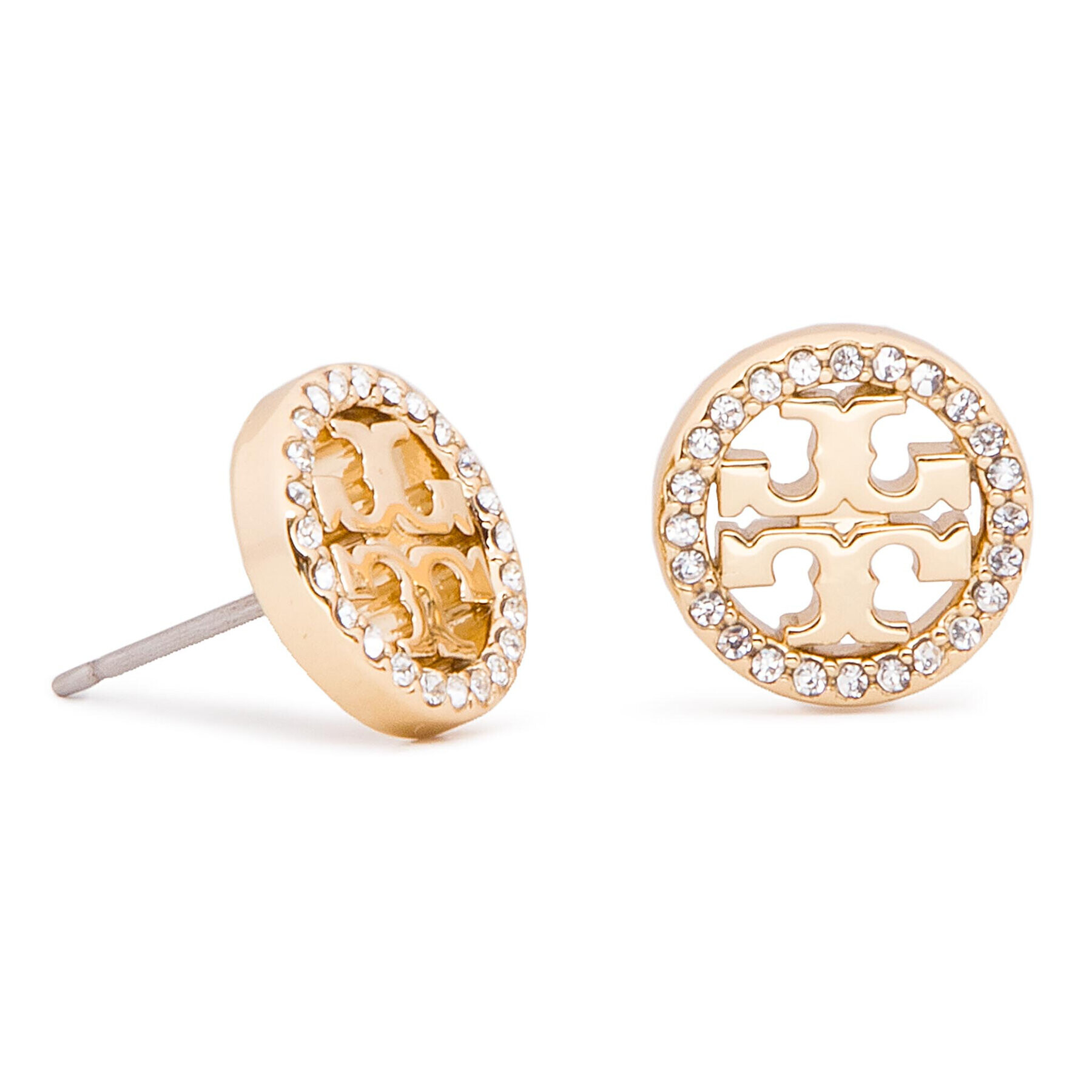 Tory Burch Uhani Crystal Logo Circle Stud Earring 53422 Zlata - Pepit.si