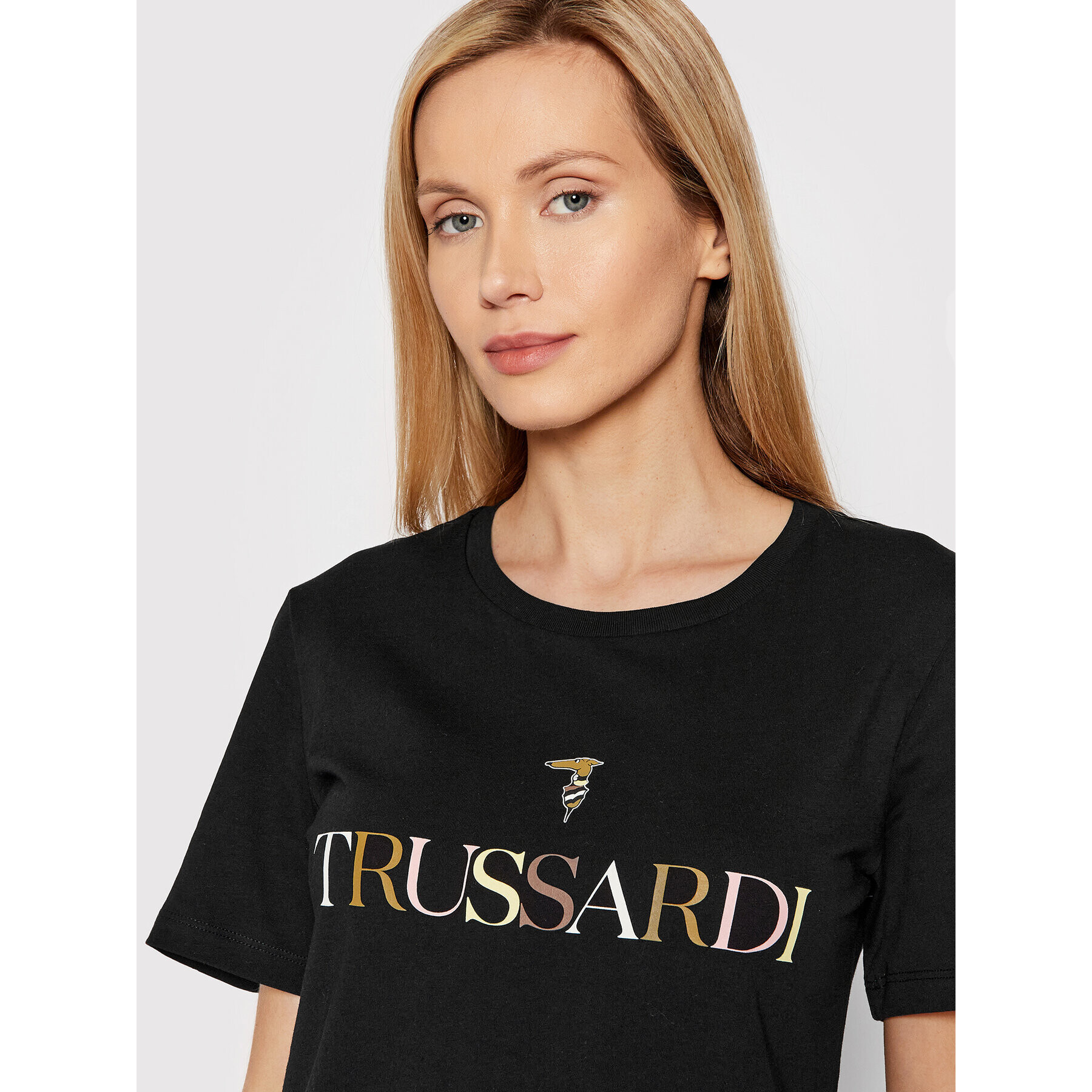 Trussardi Majica Printed Logo 56T00442 Črna Regular Fit - Pepit.si