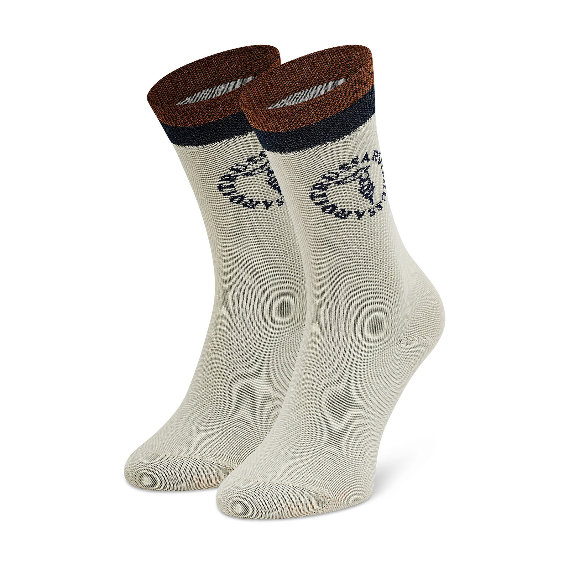 Trussardi Ženske visoke nogavice Crew Socks Logo Round 59Z00321 Bež - Pepit.si