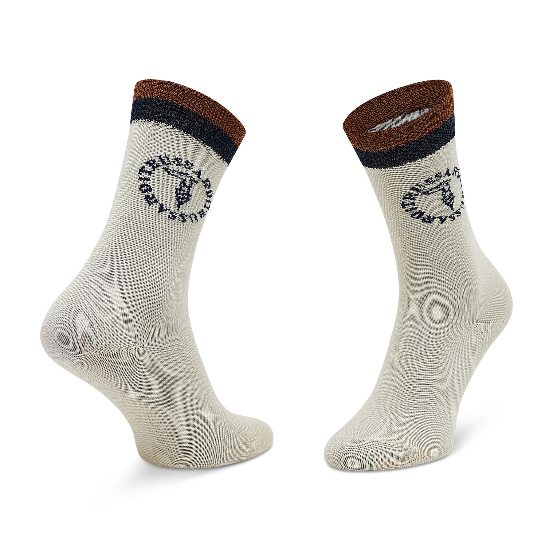 Trussardi Ženske visoke nogavice Crew Socks Logo Round 59Z00321 Bež - Pepit.si