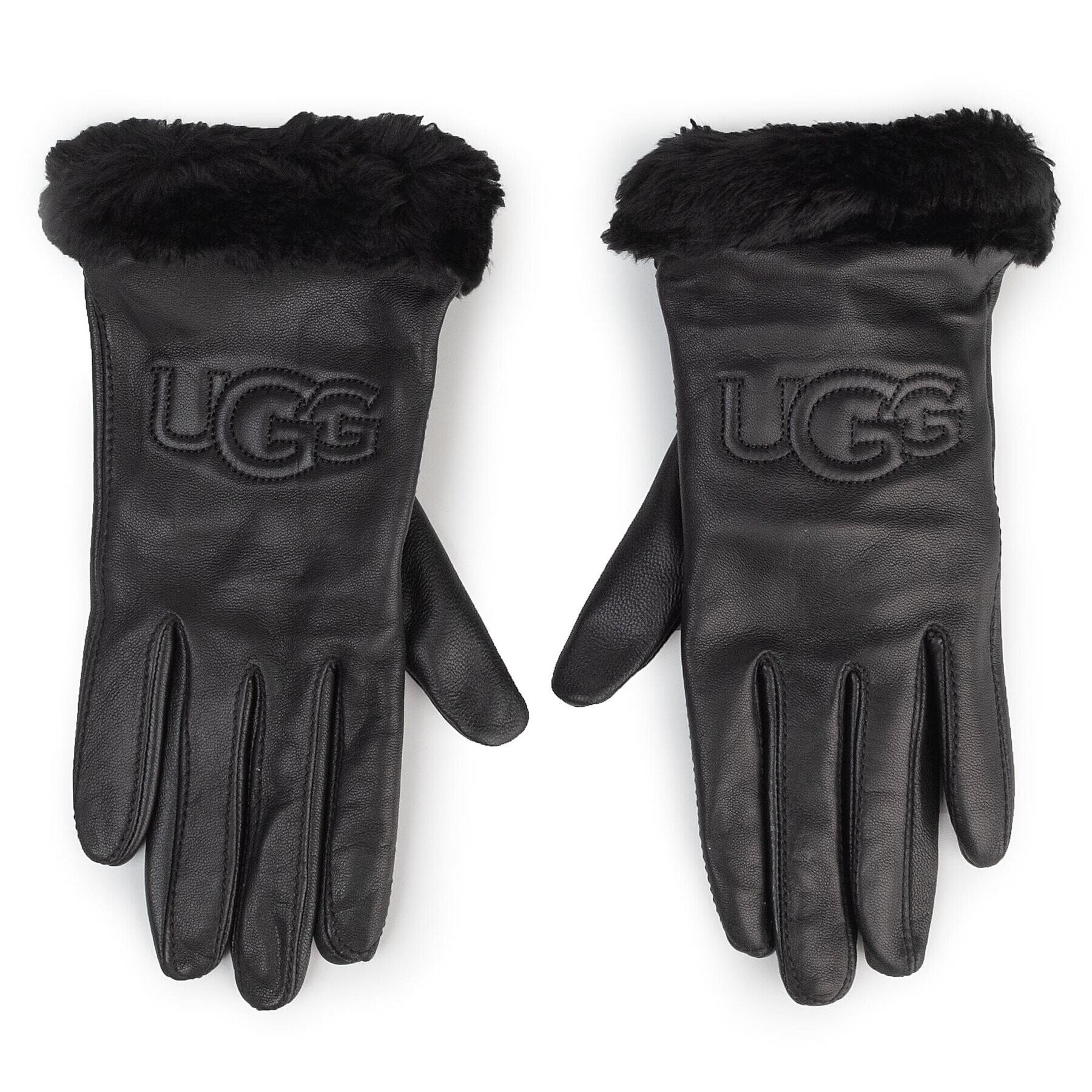 Ugg Ženske rokavice W Classic Leather Logo Glove 19034 Črna - Pepit.si