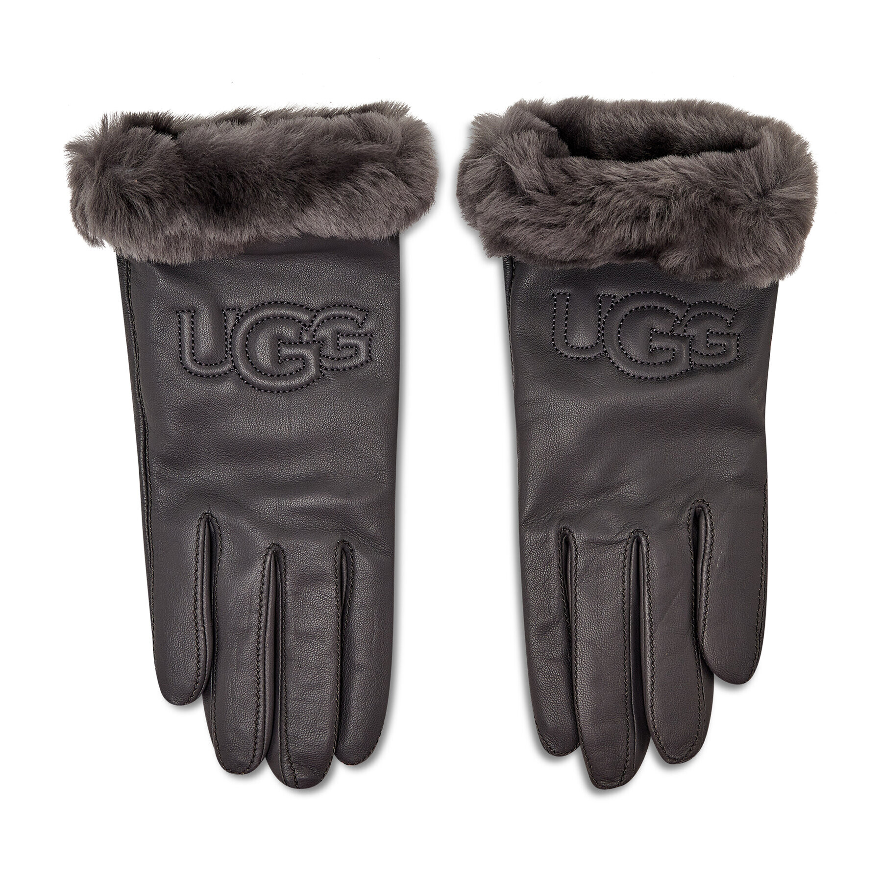 Ugg Ženske rokavice W Classic Leather Logo Glove 19034 Siva - Pepit.si