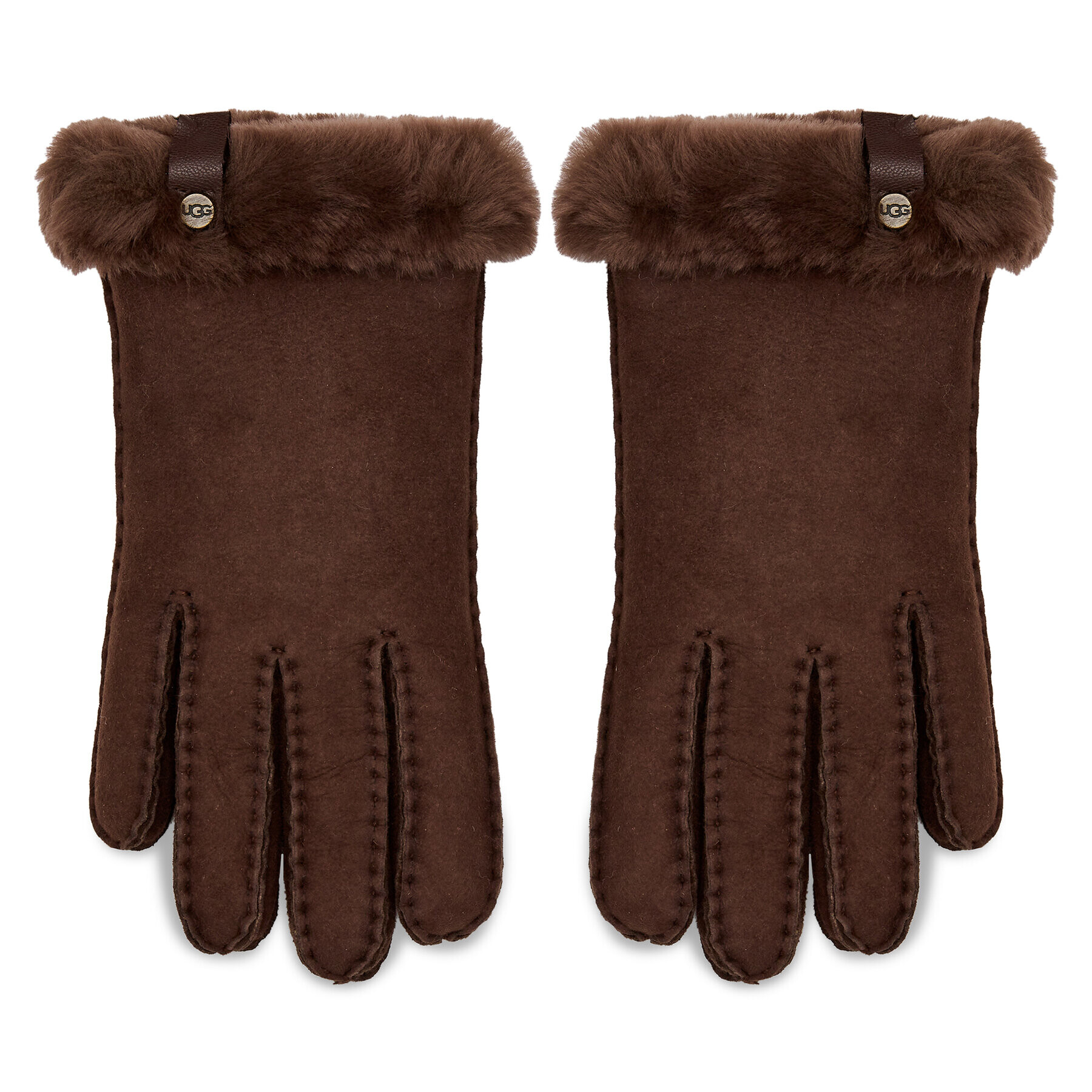 Ugg Ženske rokavice W Shorty Glove W Leather Trim 17367 Rjava - Pepit.si