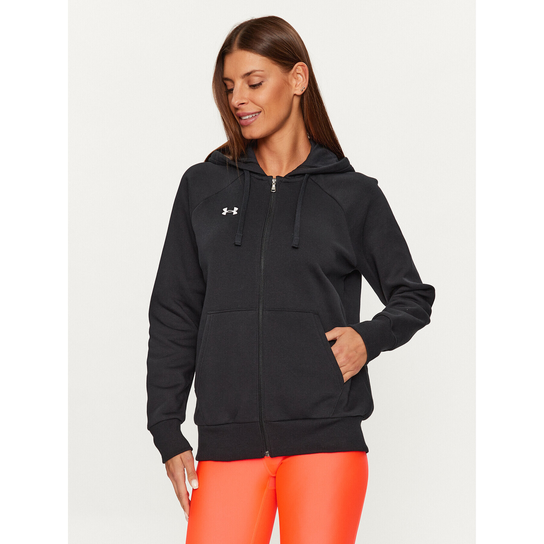 Under Armour Jopa Ua Rival Fleece Fz Hoodie 1379497 Črna Loose Fit - Pepit.si