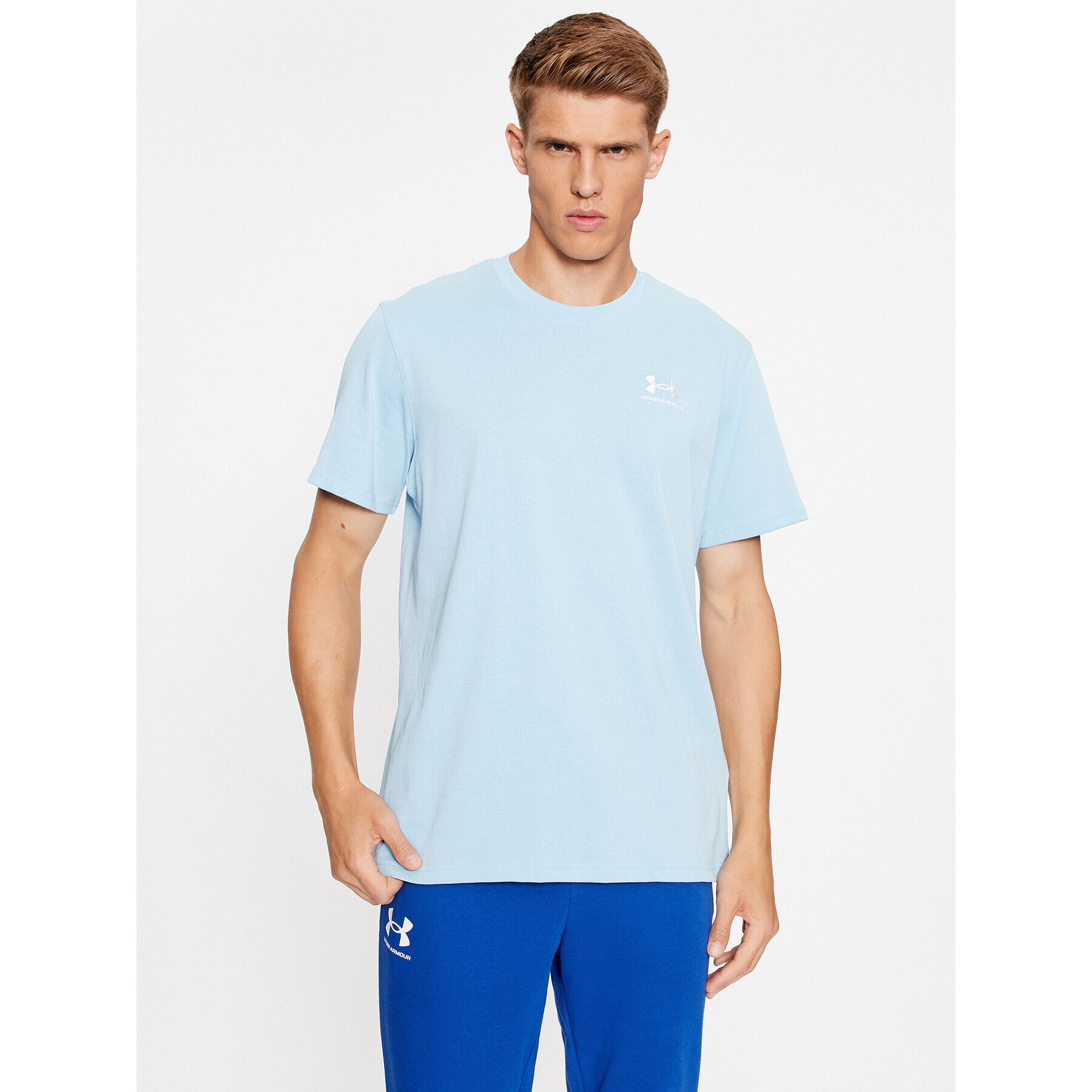 Under Armour Majica Ua M Logo Emb Heavyweight Ss 1373997 Modra Loose Fit - Pepit.si