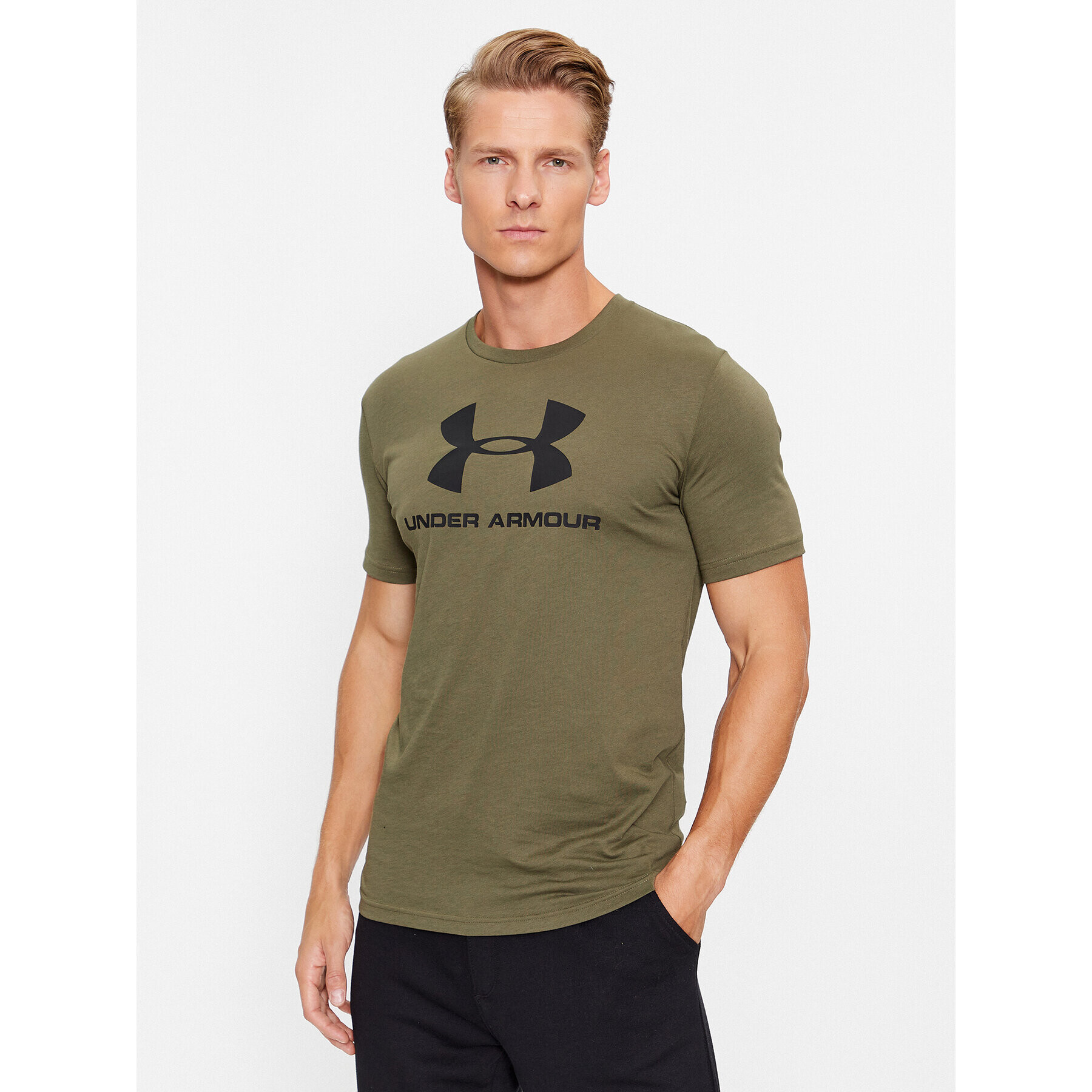 Under Armour Majica Ua Sportstyle Logo Ss 1329590 Khaki Loose Fit - Pepit.si