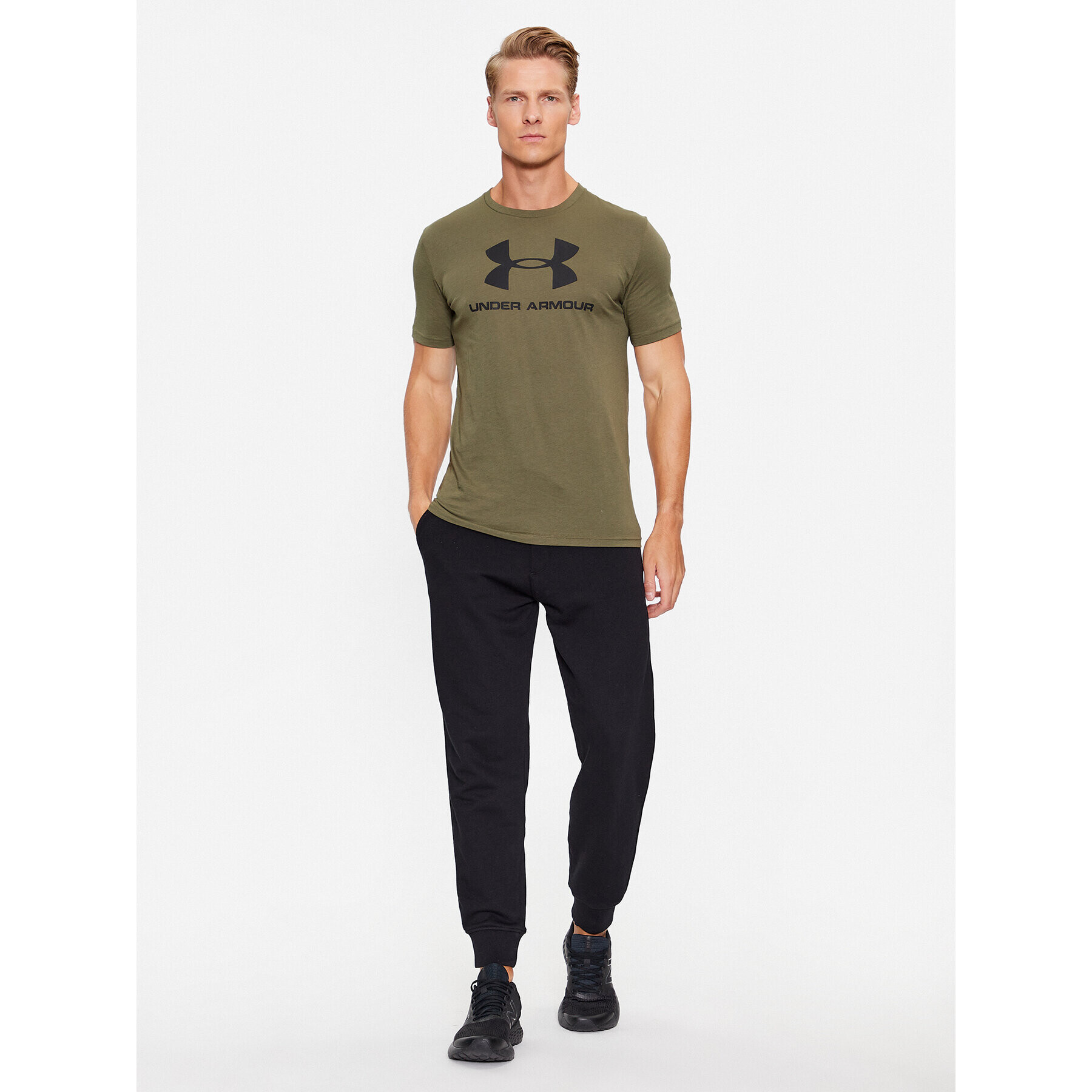 Under Armour Majica Ua Sportstyle Logo Ss 1329590 Khaki Loose Fit - Pepit.si