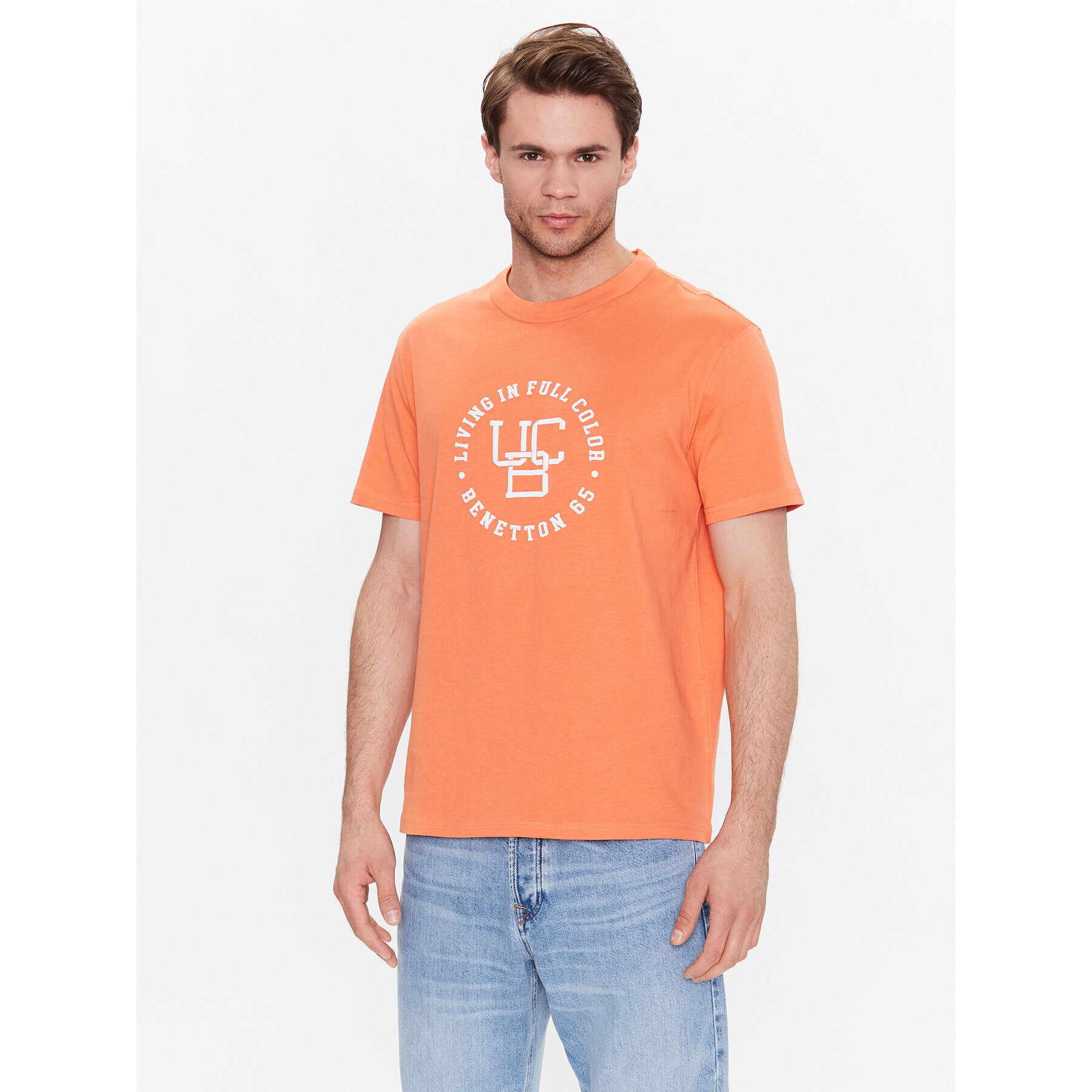 United Colors Of Benetton Majica 3YR3U1050 Oranžna Regular Fit - Pepit.si