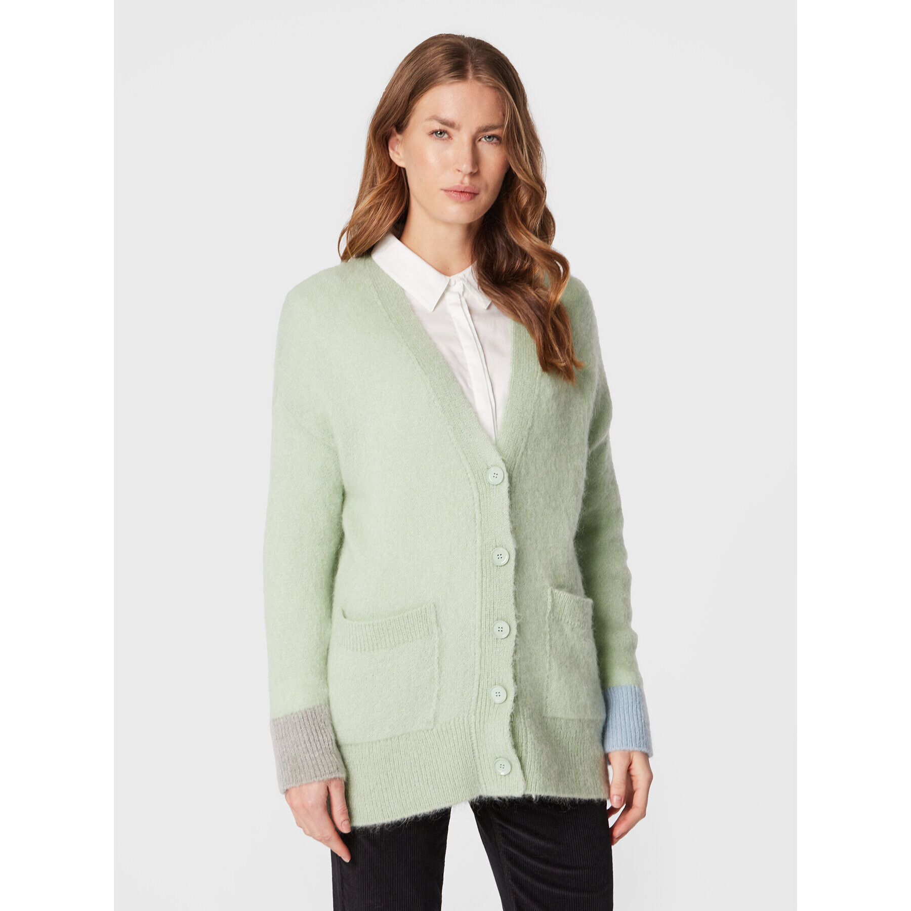 United Colors Of Benetton Pletena jopica 1042E601A Zelena Relaxed Fit - Pepit.si