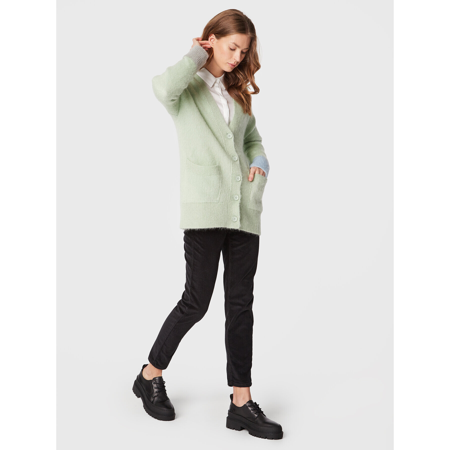 United Colors Of Benetton Pletena jopica 1042E601A Zelena Relaxed Fit - Pepit.si