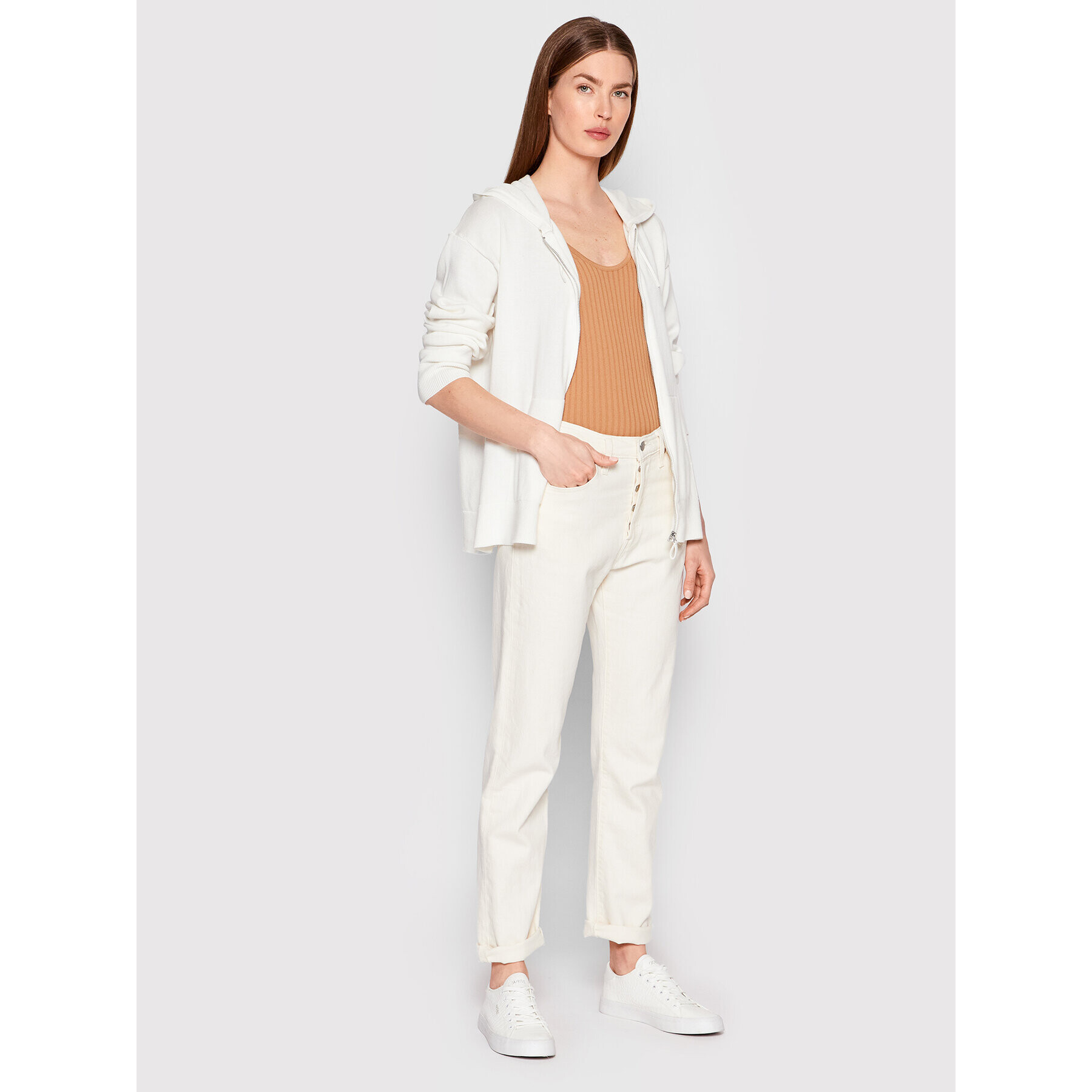 United Colors Of Benetton Pletena jopica 1294D5005 Bela Relaxed Fit - Pepit.si