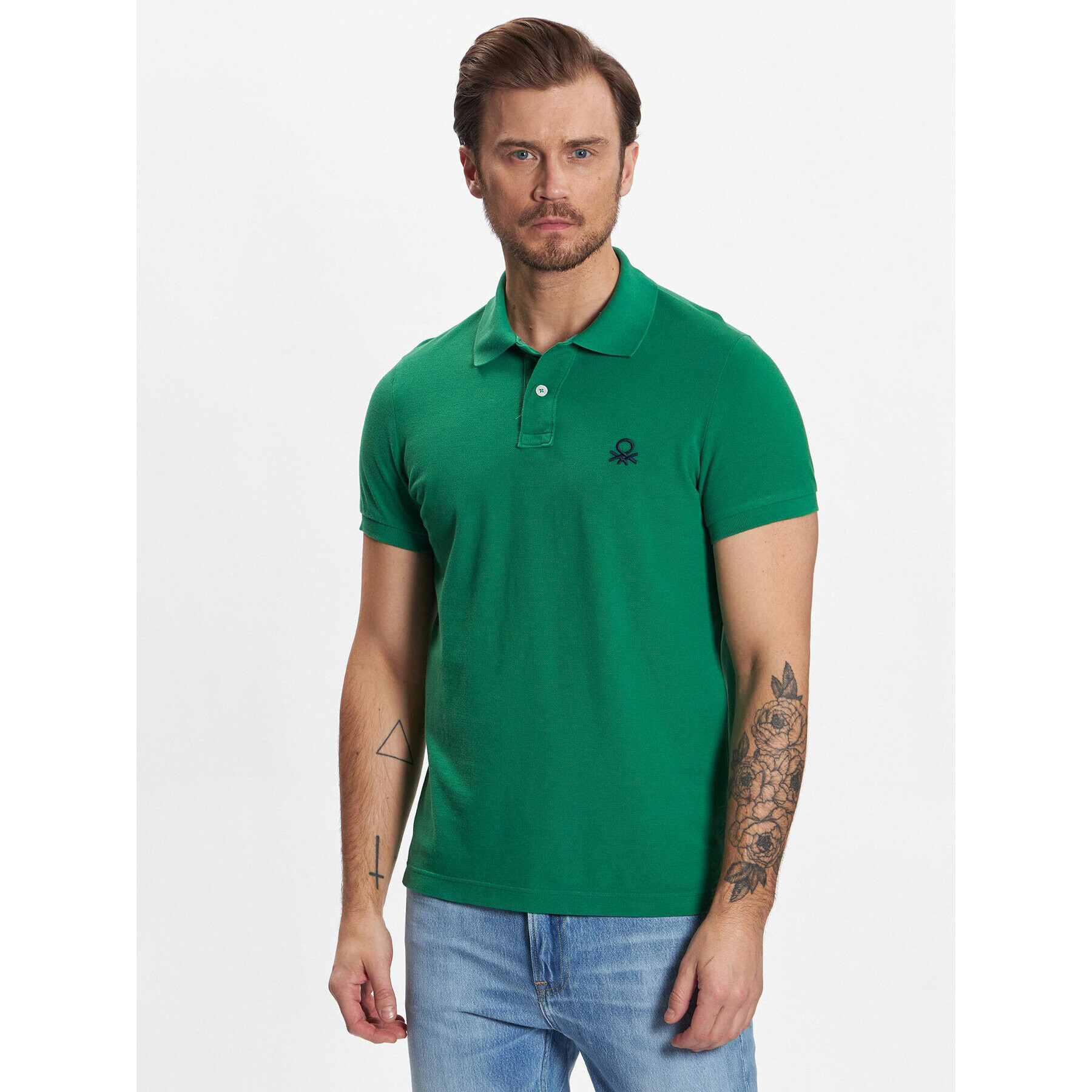 United Colors Of Benetton Polo majica 3089J3178 Zelena Slim Fit - Pepit.si