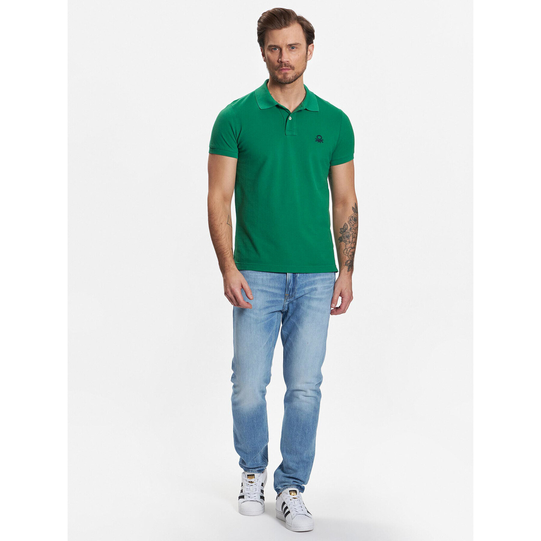 United Colors Of Benetton Polo majica 3089J3178 Zelena Slim Fit - Pepit.si