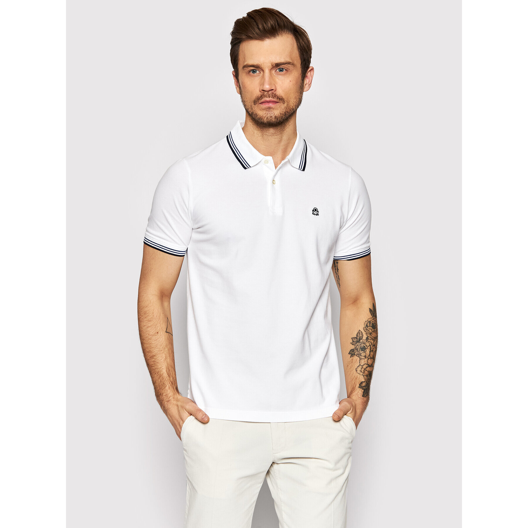 United Colors Of Benetton Polo majica 3WG9J3181 Bela Regular Fit - Pepit.si