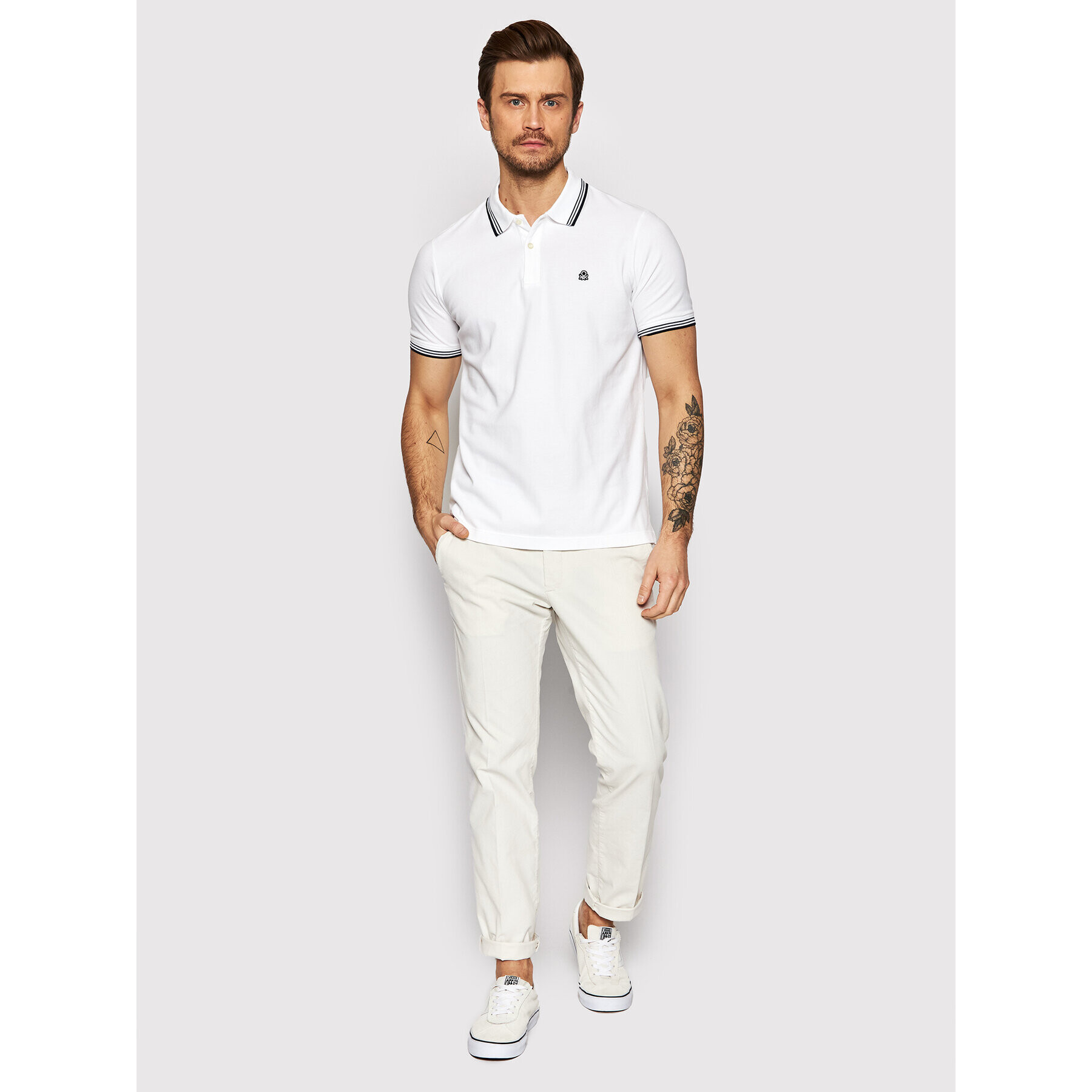 United Colors Of Benetton Polo majica 3WG9J3181 Bela Regular Fit - Pepit.si