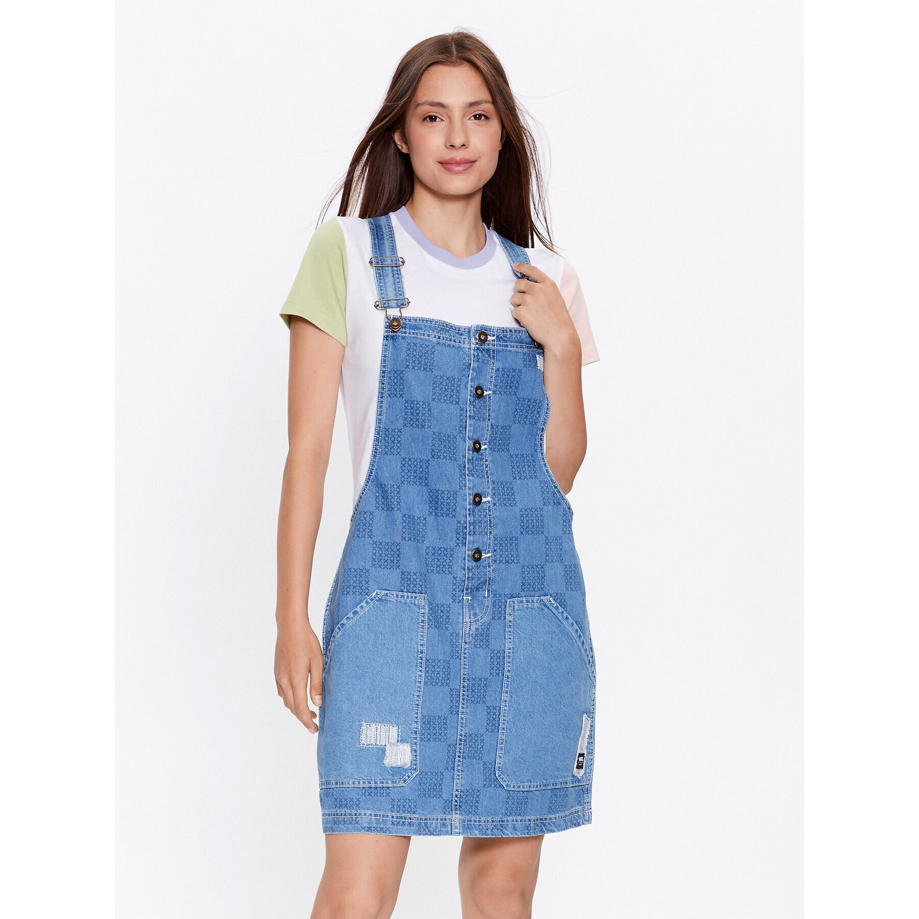 Vans Jeans obleka Mended Check Denim Pinafore VN00075R Siva Regular Fit - Pepit.si