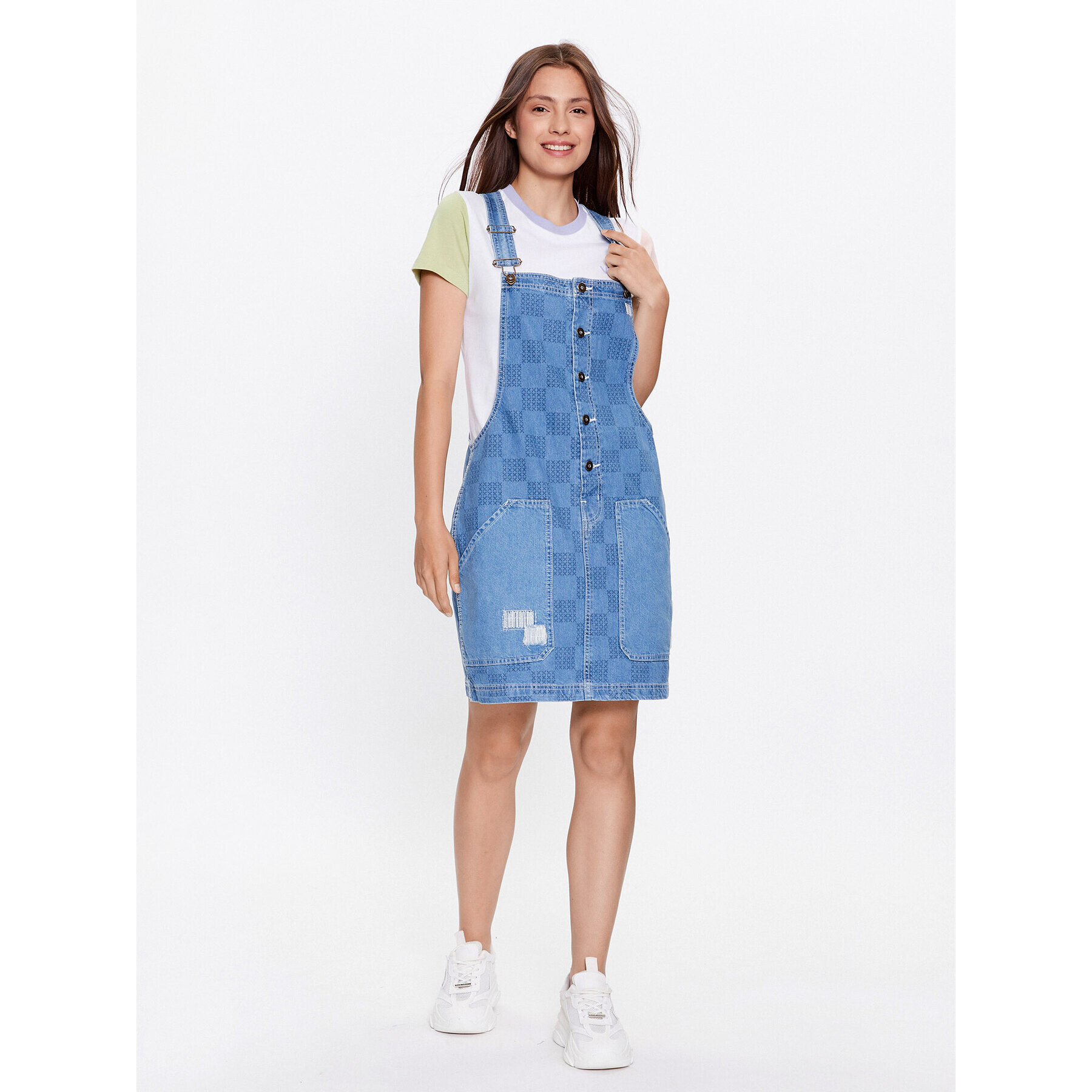 Vans Jeans obleka Mended Check Denim Pinafore VN00075R Siva Regular Fit - Pepit.si