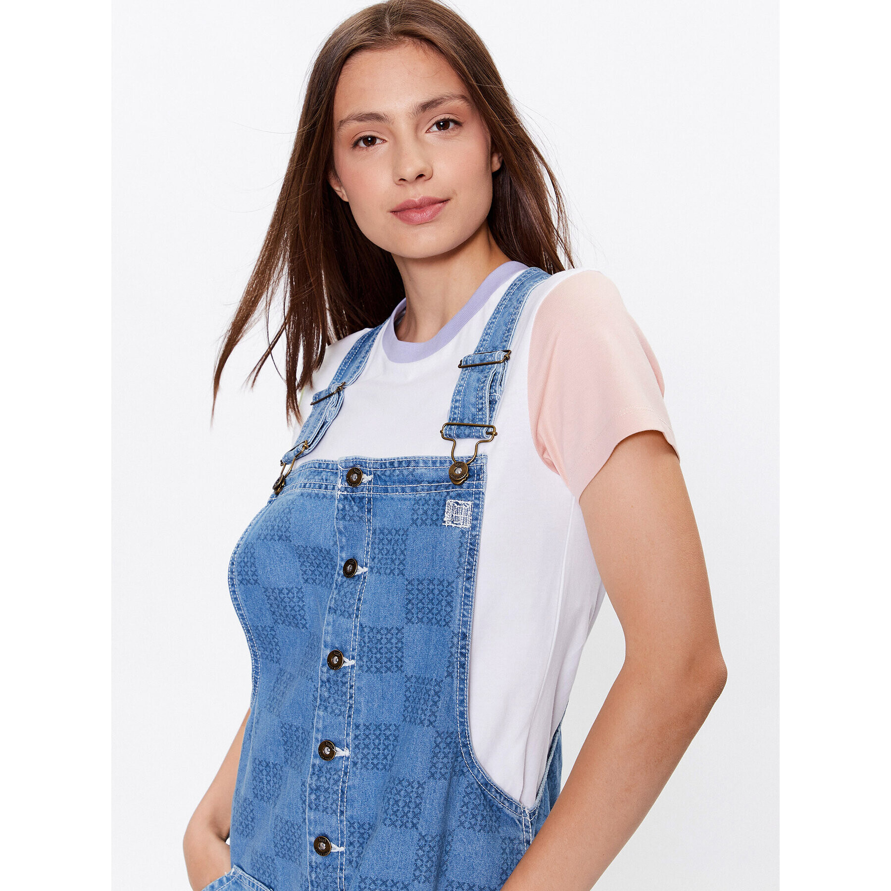 Vans Jeans obleka Mended Check Denim Pinafore VN00075R Siva Regular Fit - Pepit.si