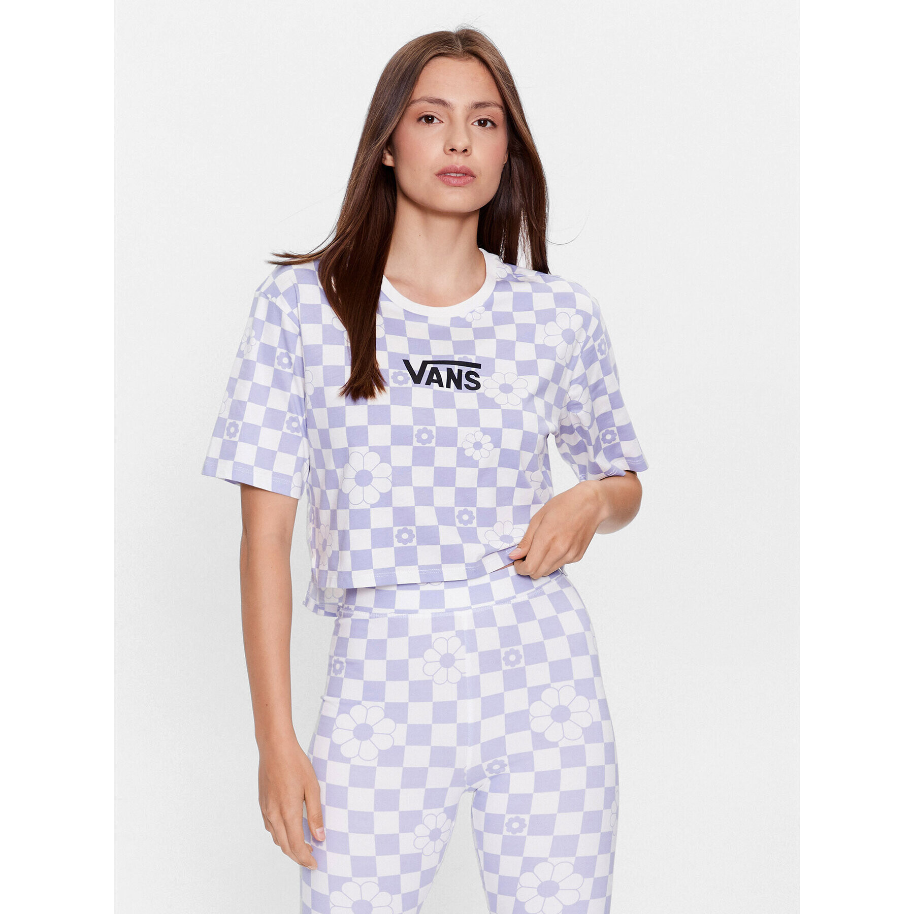 Vans Majica Floral Checker Ss Crop VN000ADT Vijolična Regular Fit - Pepit.si