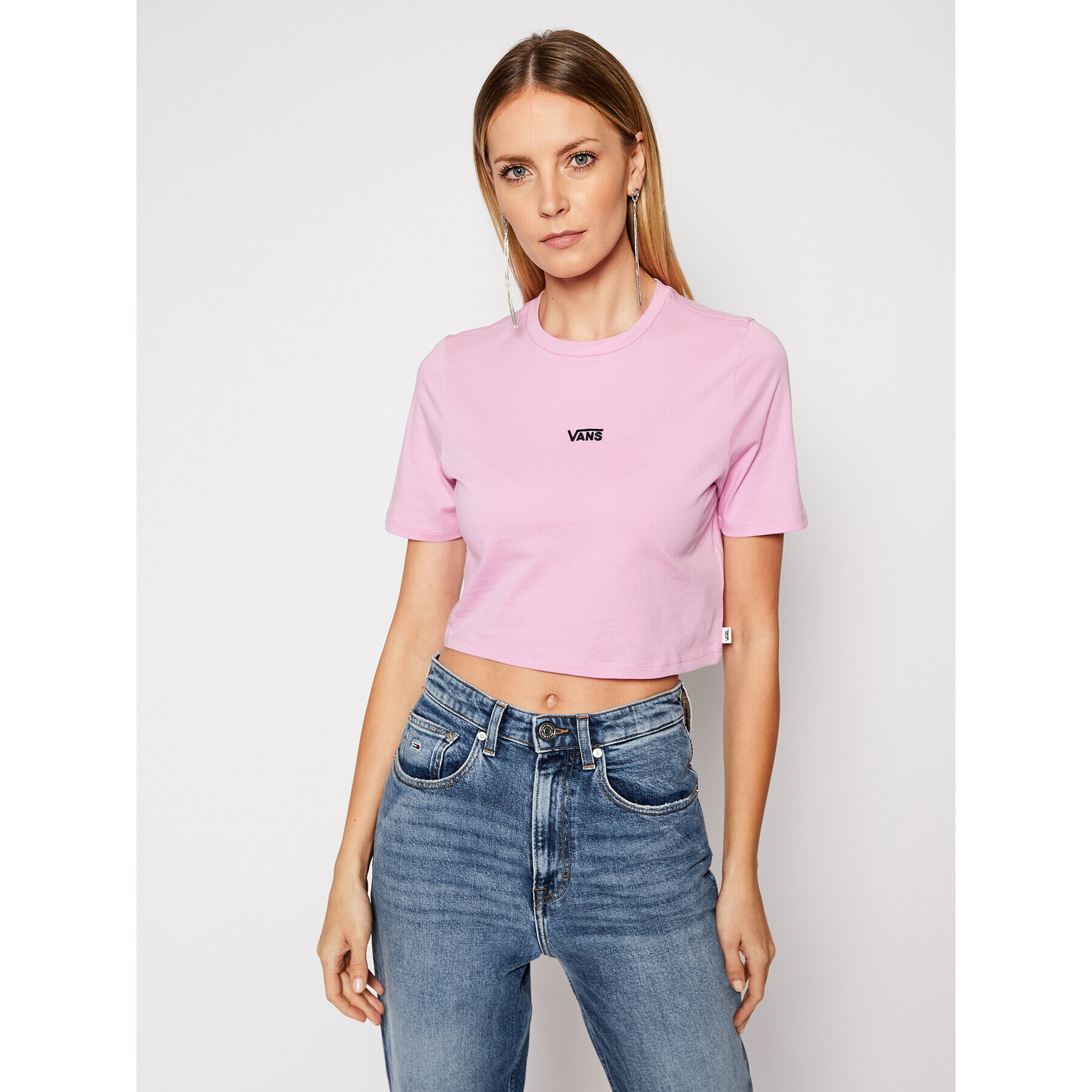 Vans Majica Flying V Crop Cre VN0A54QU Roza Cropped Fit - Pepit.si