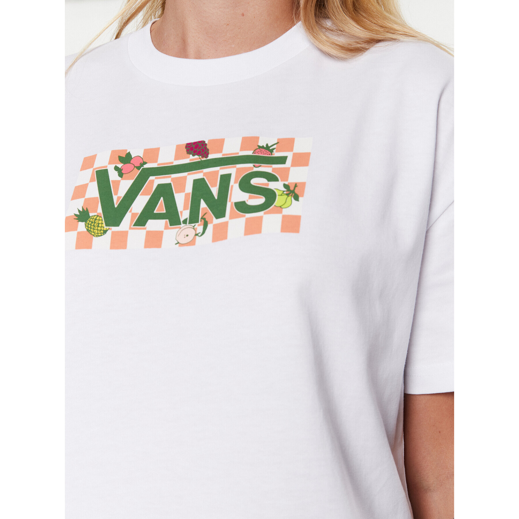 Vans Majica Fruit Checkboard VN0003V8 Bela Regular Fit - Pepit.si