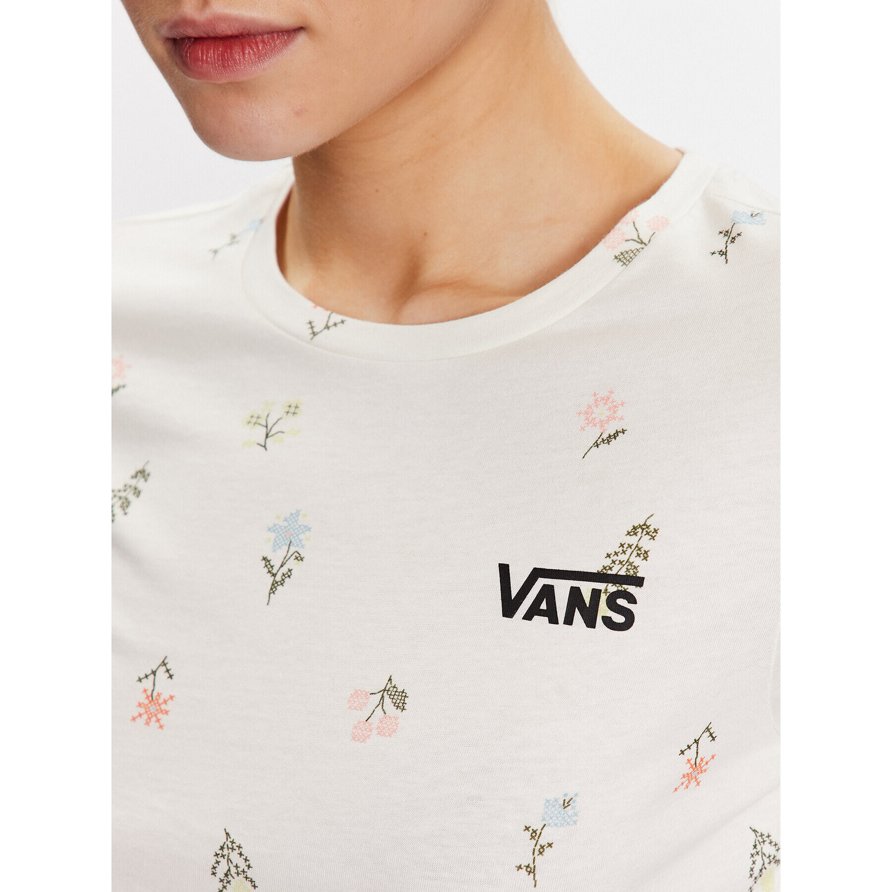 Vans Majica Micro Ditsy Crop Crew Sport VN0002M8 Bež Regular Fit - Pepit.si