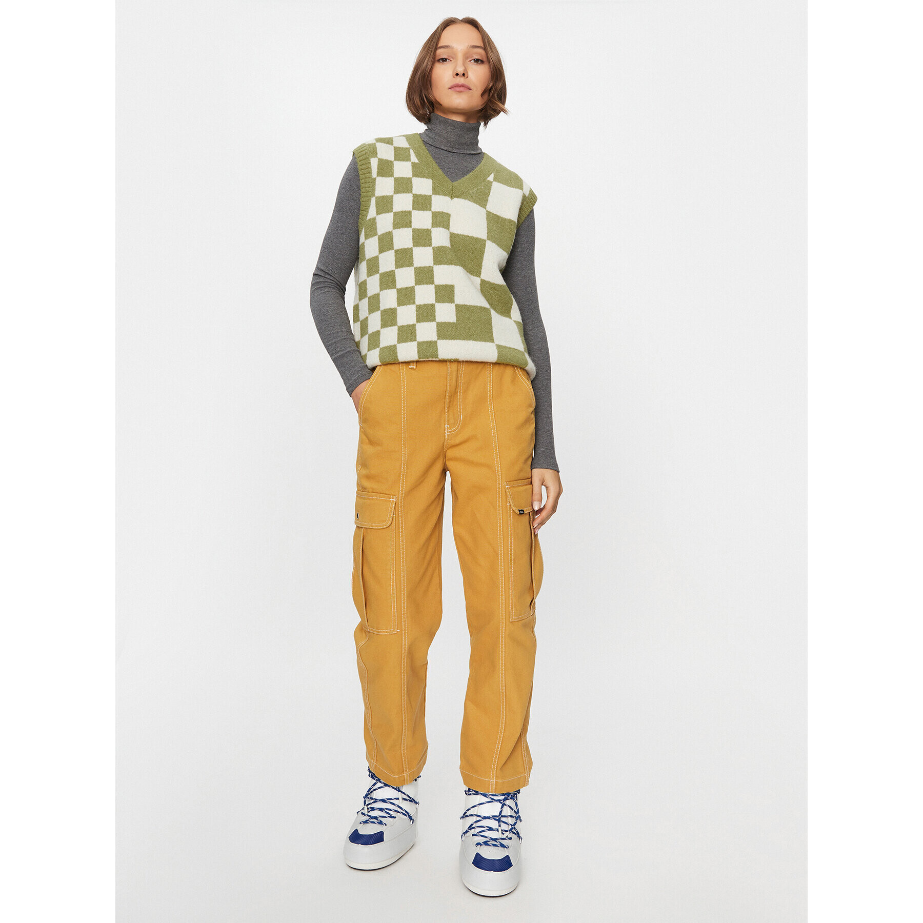 Vans Pulover Courtyard Checker Sweater Vest VN000F6WBD41 Zelena Regular Fit - Pepit.si