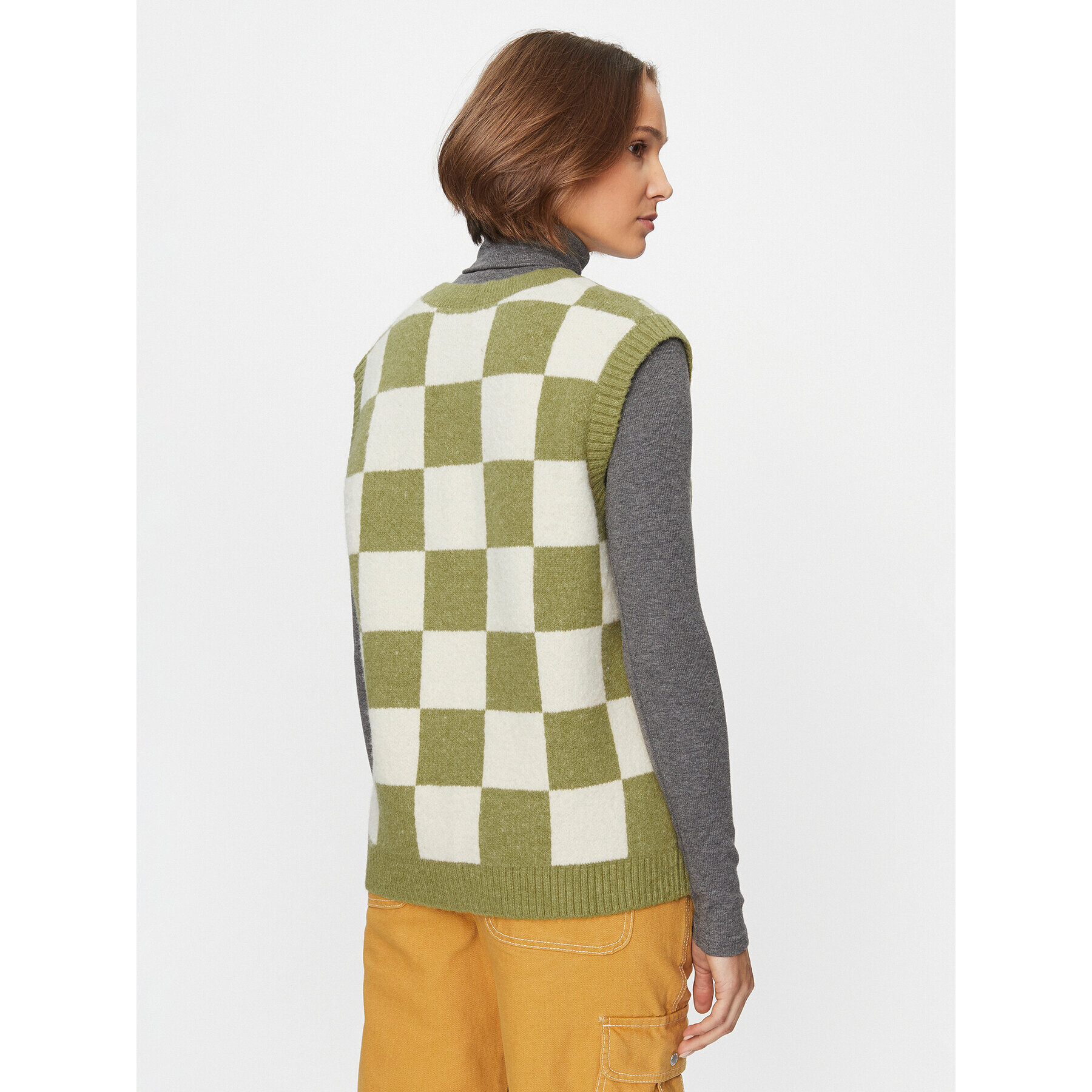 Vans Pulover Courtyard Checker Sweater Vest VN000F6WBD41 Zelena Regular Fit - Pepit.si