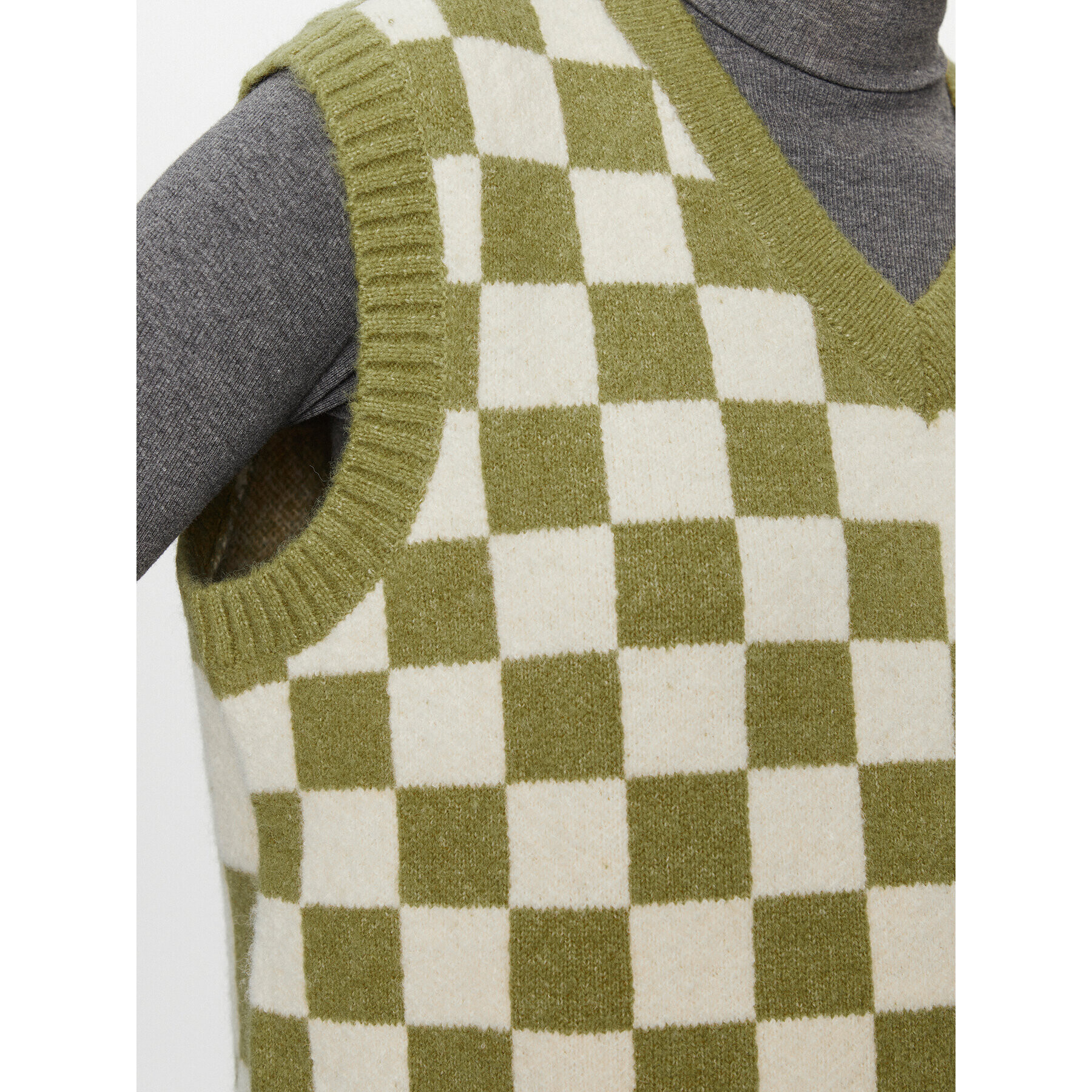 Vans Pulover Courtyard Checker Sweater Vest VN000F6WBD41 Zelena Regular Fit - Pepit.si