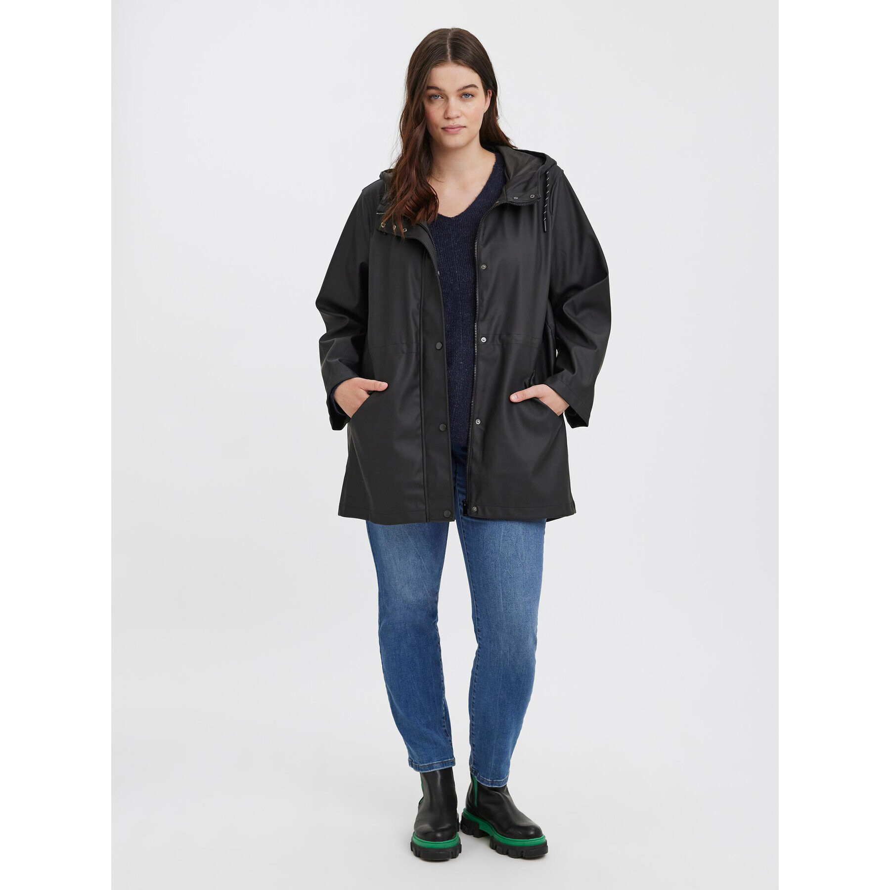 Vero Moda Curve Dežna jakna Malou 10258070 Črna Regular Fit - Pepit.si