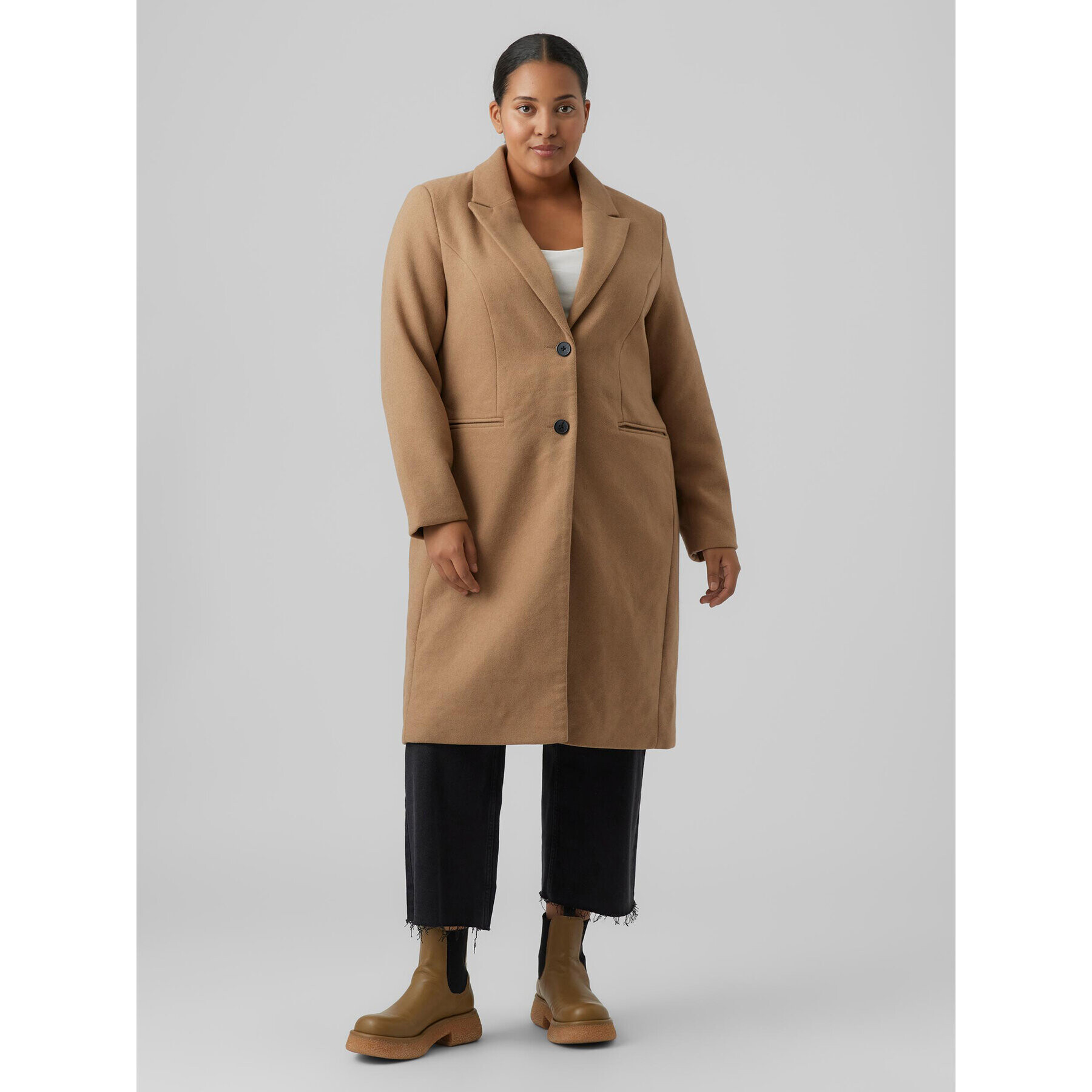 Vero Moda Curve Volneni plašč Blaza 10276365 Rjava Regular Fit - Pepit.si