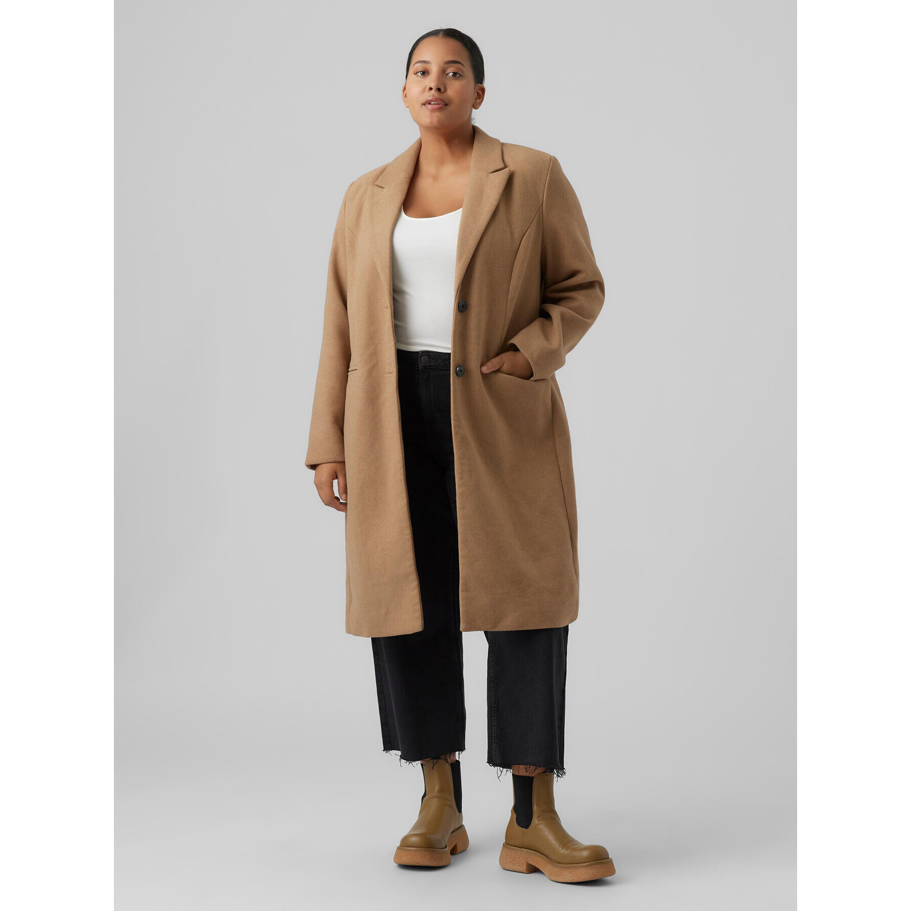 Vero Moda Curve Volneni plašč Blaza 10276365 Rjava Regular Fit - Pepit.si