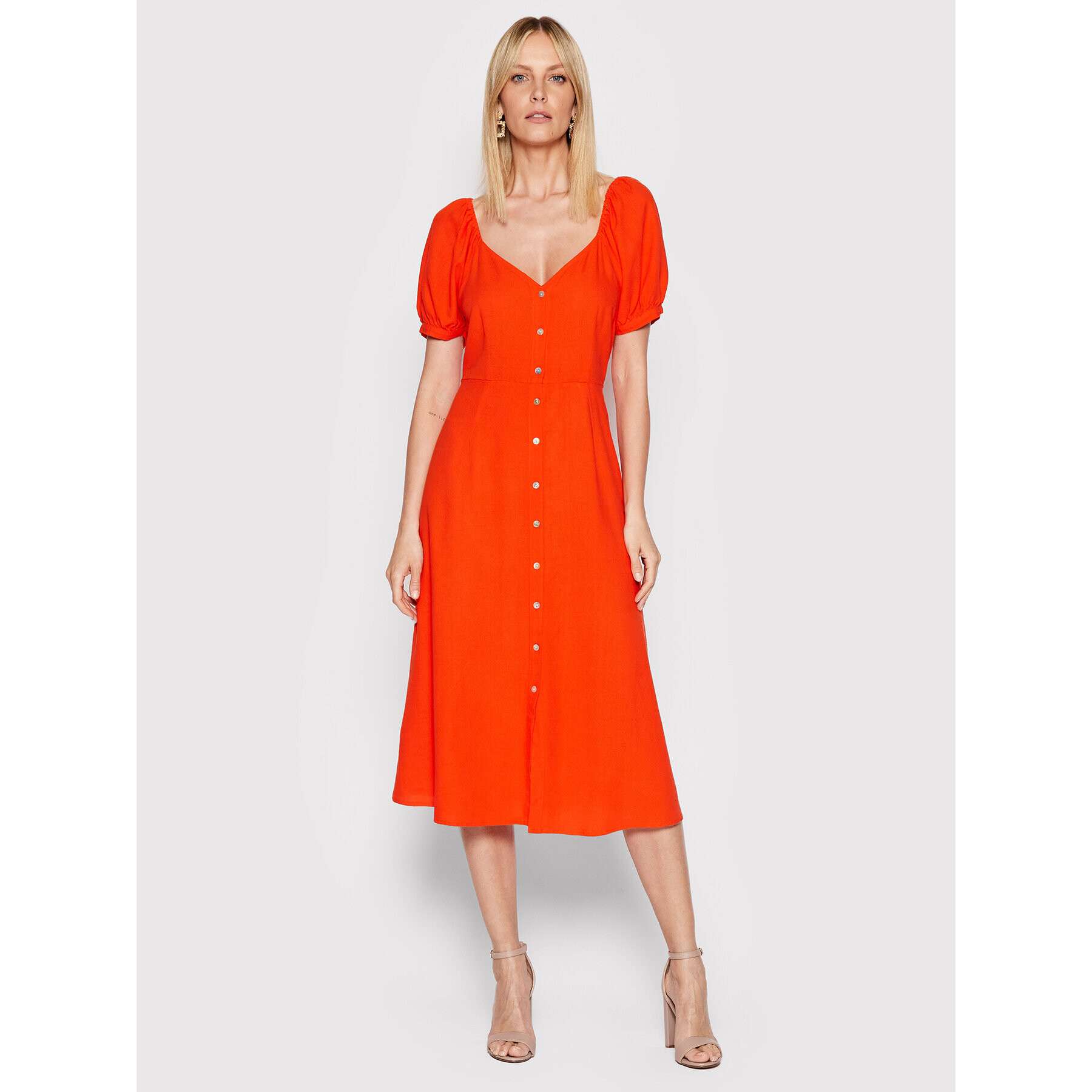 Vero Moda Srajčna obleka Jesmilo 10260300 Oranžna Regular Fit - Pepit.si