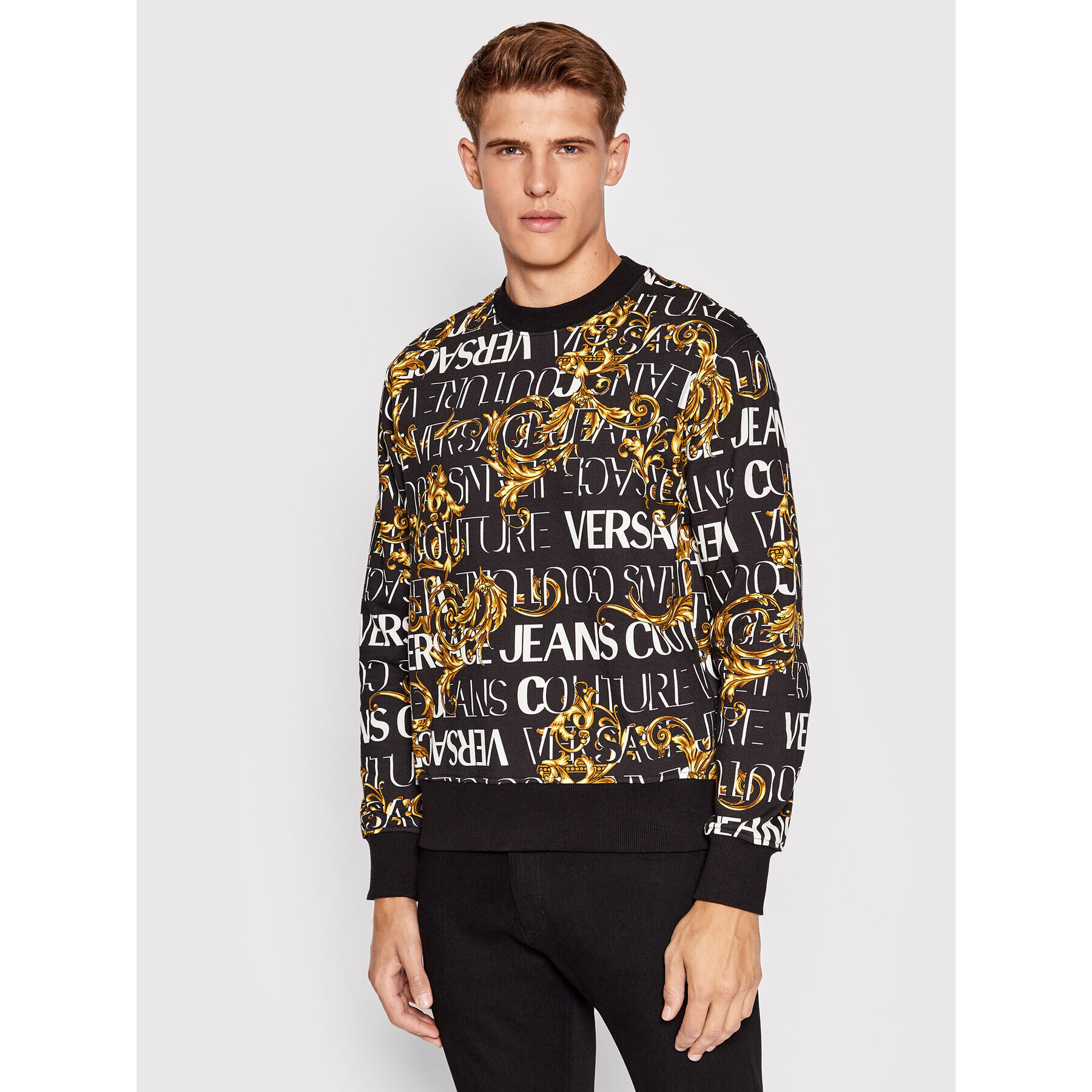 Versace Jeans Couture Jopa Print Logo Baroque 73GAI3R0 Črna Regular Fit - Pepit.si