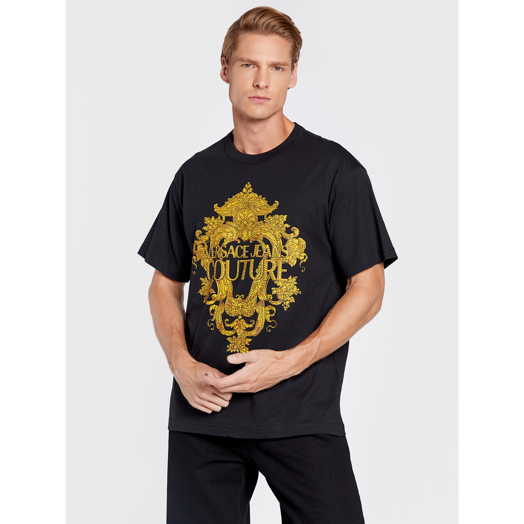 Versace Jeans Couture Majica 73GAHP02 Črna Regular Fit - Pepit.si