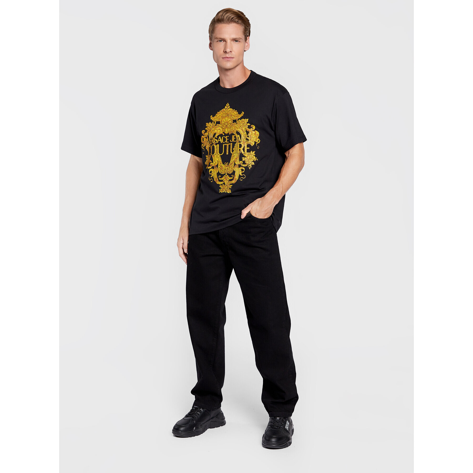 Versace Jeans Couture Majica 73GAHP02 Črna Regular Fit - Pepit.si