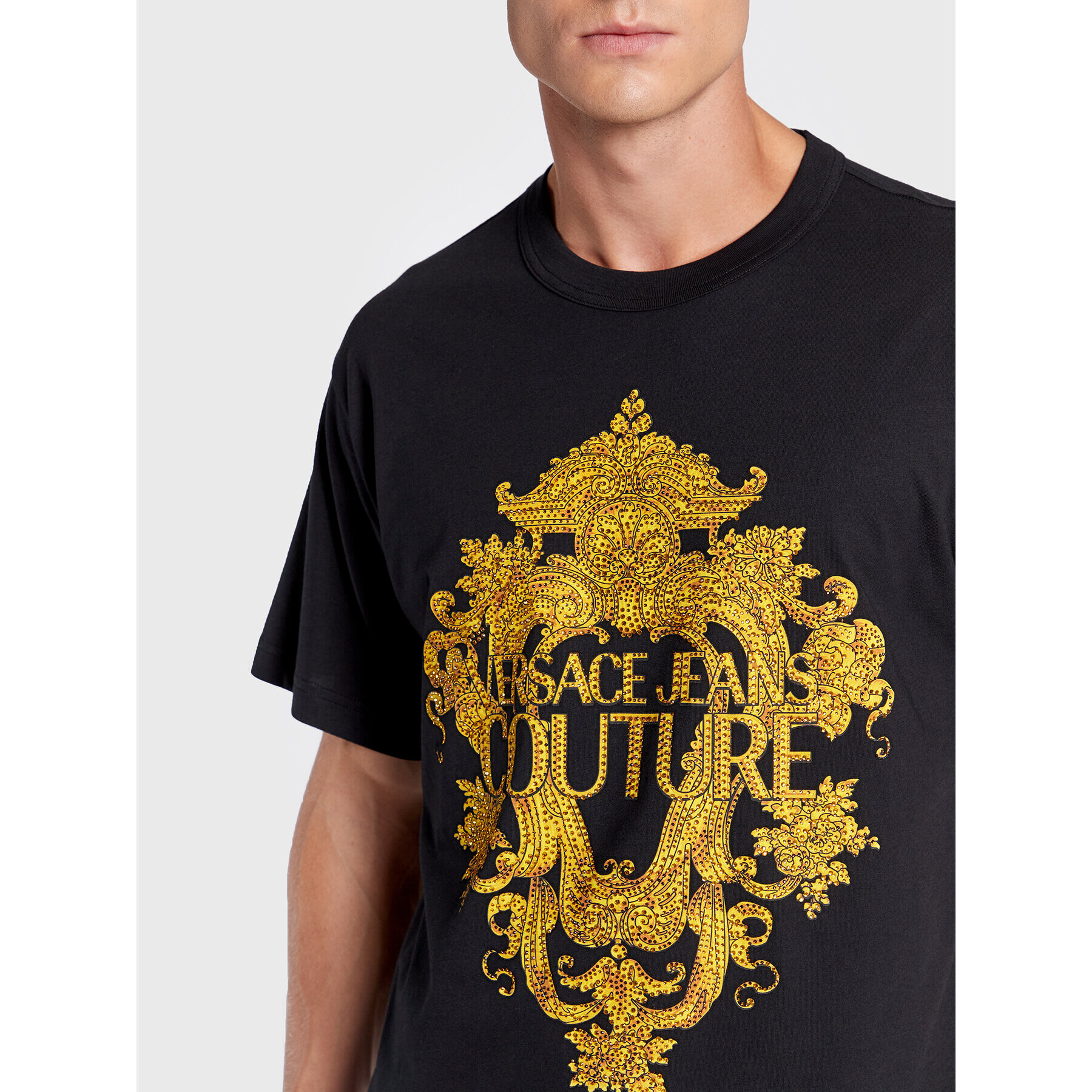 Versace Jeans Couture Majica 73GAHP02 Črna Regular Fit - Pepit.si