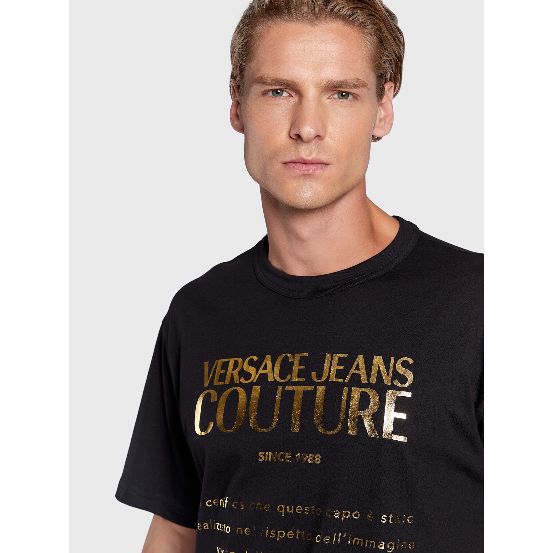 Versace Jeans Couture Majica 73GAHT26 Črna Regular Fit - Pepit.si