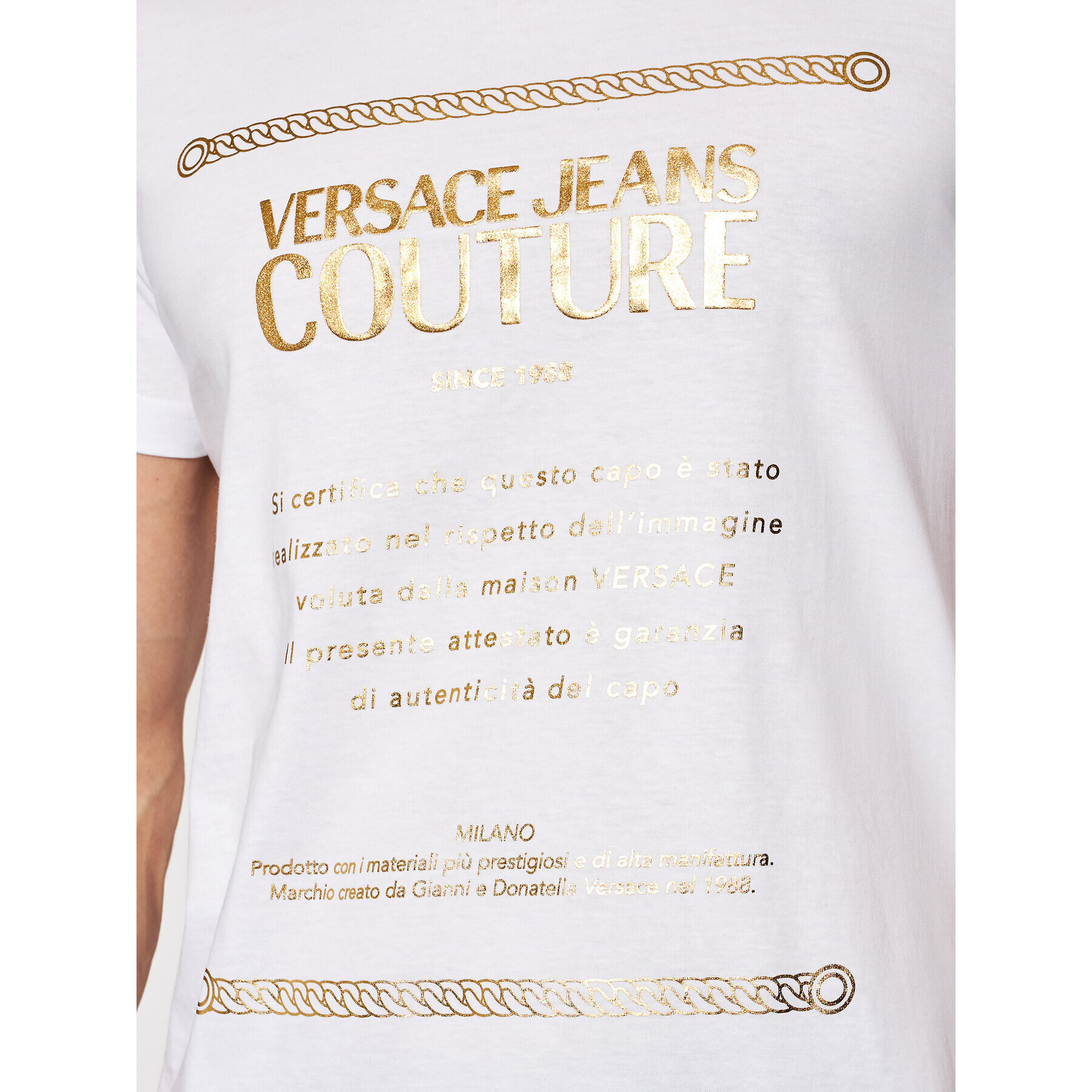 Versace Jeans Couture Majica Garanzia Foil 71GAHT01 Bela Regular Fit - Pepit.si