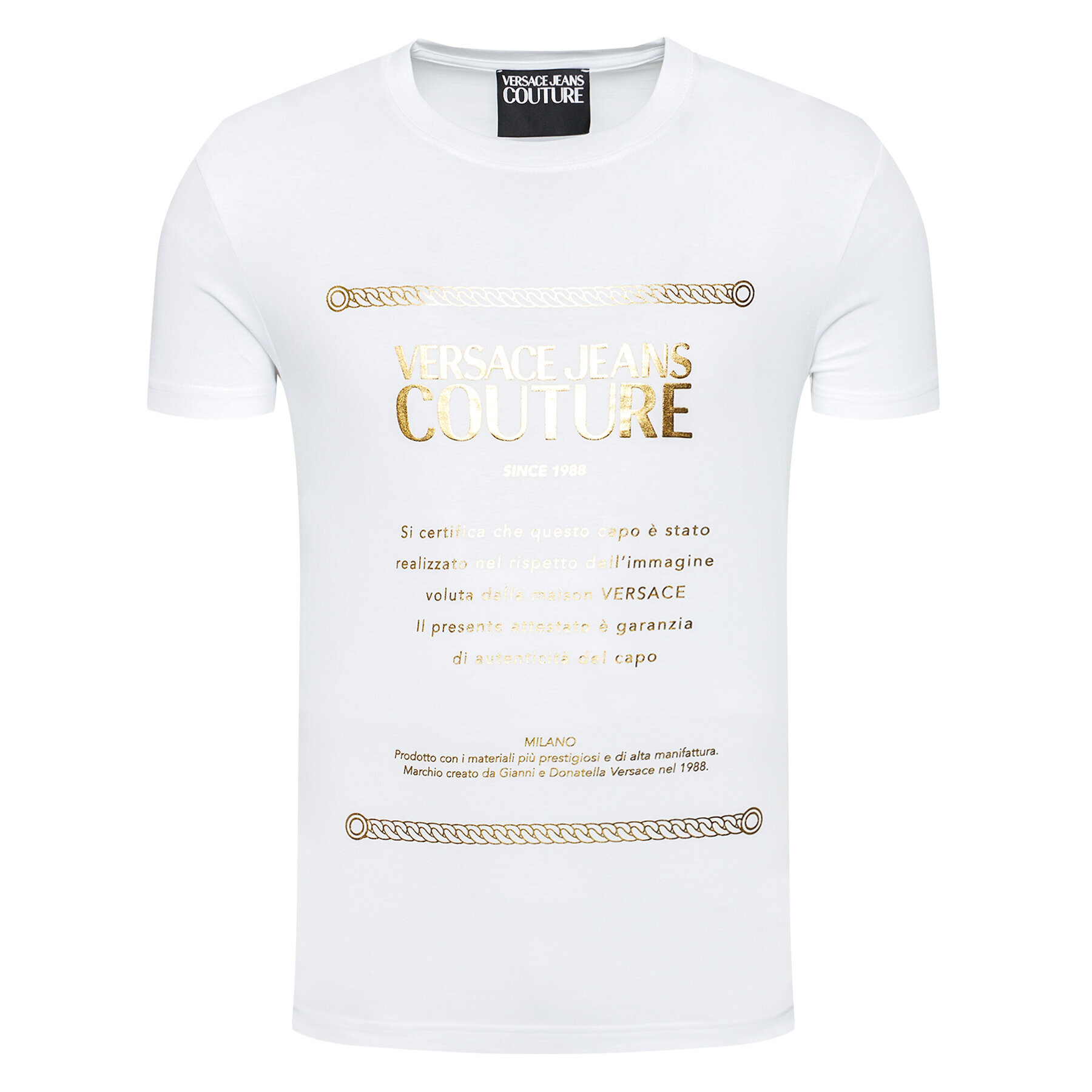 Versace Jeans Couture Majica Garanzia Foil 71GAHT01 Bela Regular Fit - Pepit.si