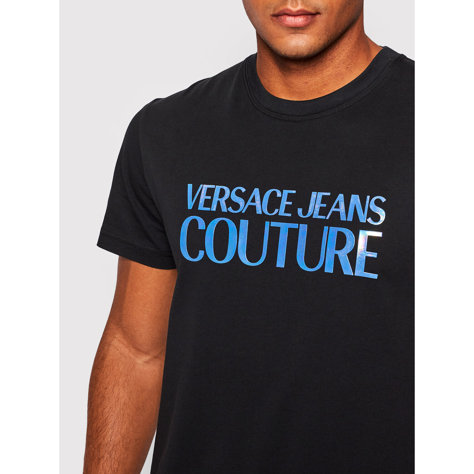 Versace Jeans Couture Majica Holo Logo 72GAHP02 Črna Regular Fit - Pepit.si