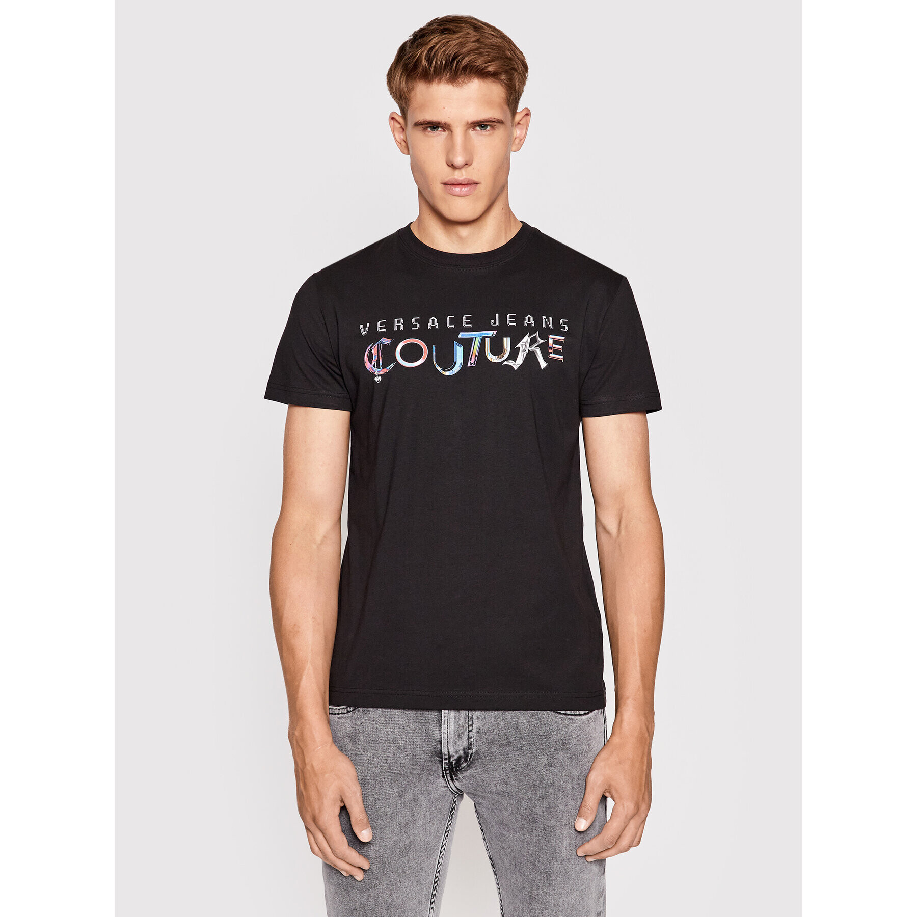 Versace Jeans Couture Majica Logo 73GAHF05 Črna Regular Fit - Pepit.si